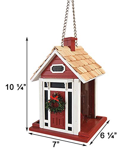 Home Bazaar Holiday Bird House and Feeder Kit - Red Wooden Birdhouse with Perch & Feeding Tray for Outdoor Garden Decor, Backyard Wildlife Habitat, Christmas Gift Idea