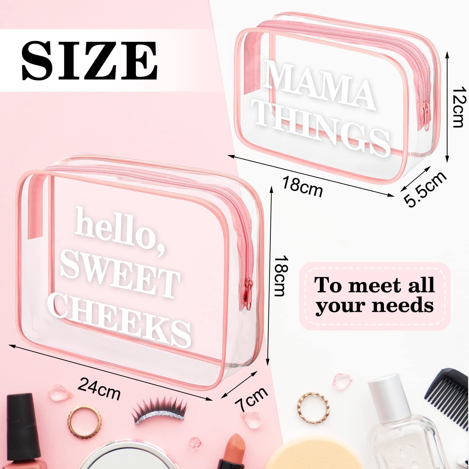 4 Pack Clear PVC Diaper Bag Organizer Pouches Set - Waterproof Zippered Travel & Makeup Storage Bags for Baby Essentials (Pink, White) - Perfect for Daycare, Travel & On-the-Go Parents