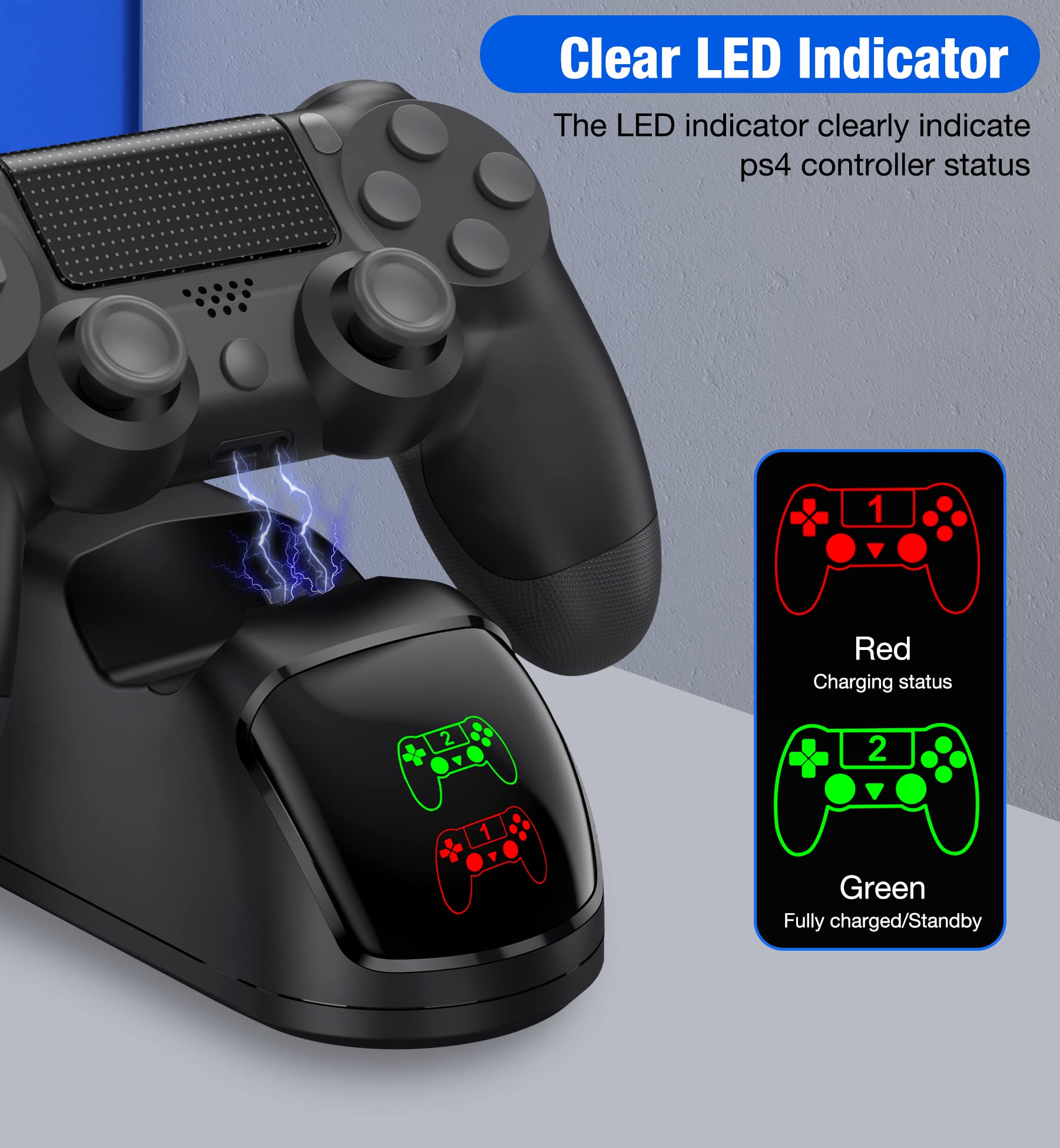 PS4 Controller Charger Dock Station - Fast Charging Dual Controller Stand with LED Indicators | Compatible with PlayStation 4 & PS4 Pro | Perfect for Gaming Setup & Multiplayer Sessions