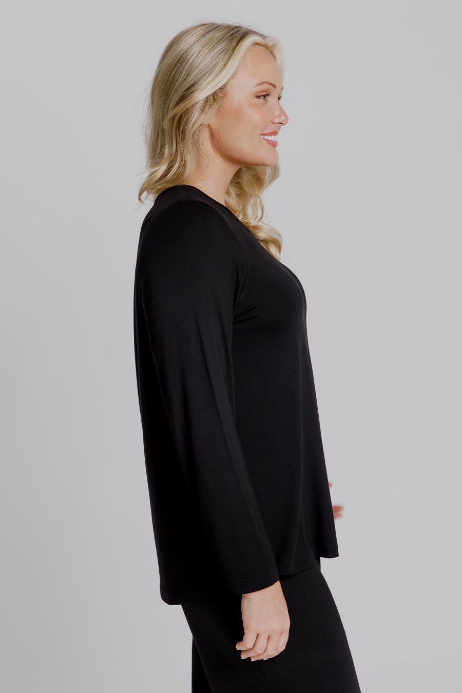 Classic Black Bamboo Long Sleeve Top for Women - Soft & Comfortable Eco-Friendly Shirt for Casual Wear, Yoga & Everyday Outfits