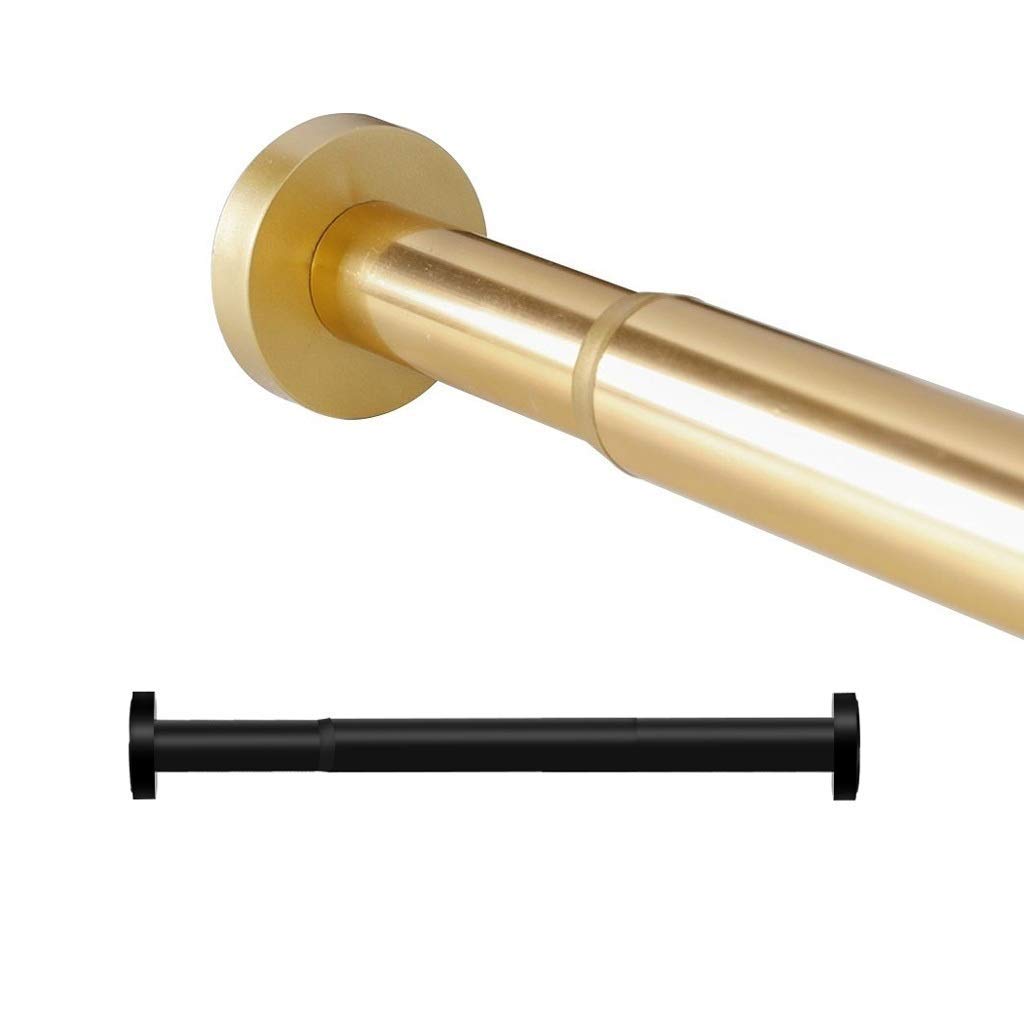 No Drill Extendable Shower Curtain Tension Rod - Stainless Steel Telescopic Rail for Bathroom & Closet - Golden Modern Design - Perfect for Small Spaces, Apartments & Dorm Rooms