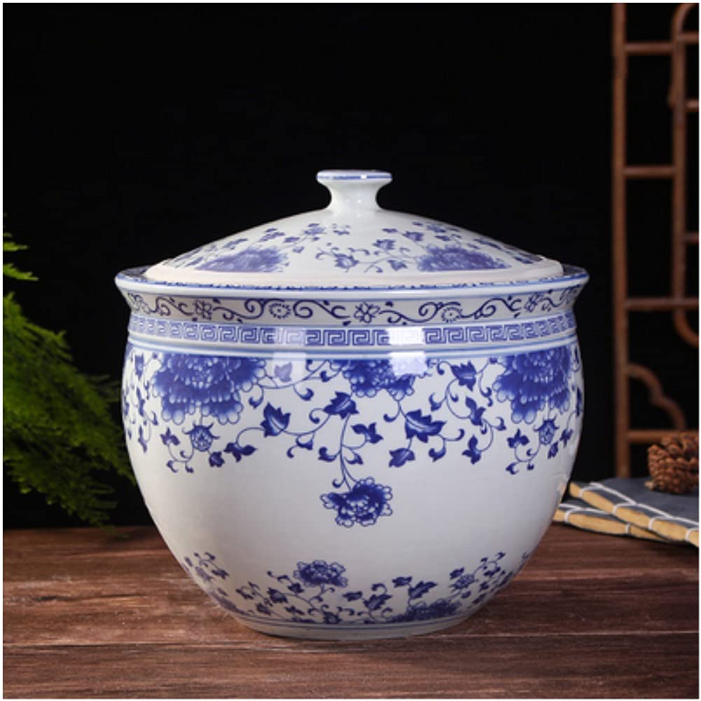 **Ming Style Decorative Ceramic Temple Ginger Jar Vase - 8.7