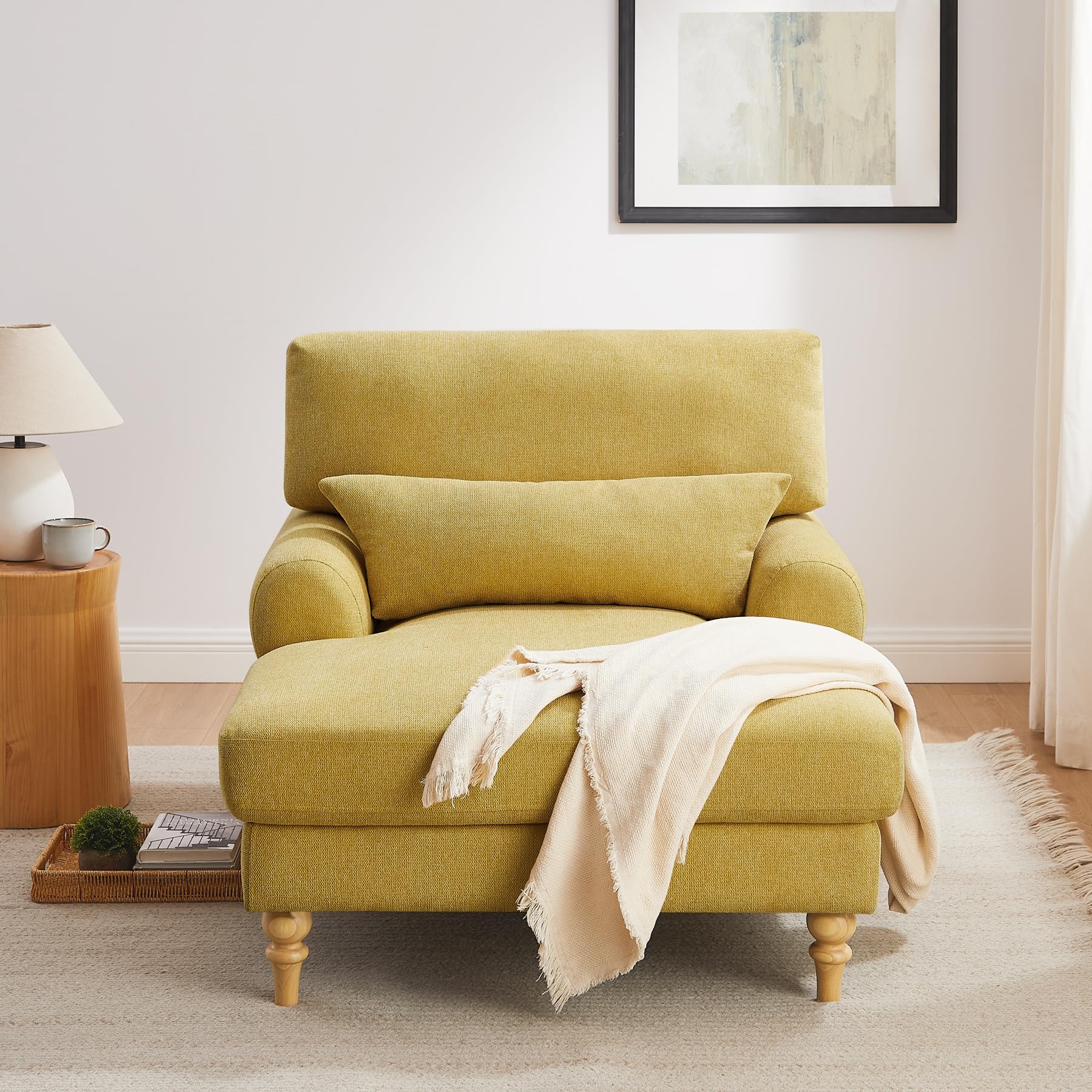 Adjustable Chaise Lounge Chair - Modern Upholstered Recliner Sofa for Indoor Use | Sleeper Chair for Bedroom, Living Room, Study & Office | Yellow Leisure Furniture | Perfect for Relaxing, Napping & Small Space Living