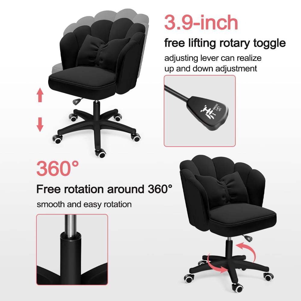 Elegant Velvet Butterfly Desk Chair with Bow Cushion - Pink Petal Home Office Chair for Women, Makeup Vanity Chair, Computer Task Chair | Perfect for Bedroom, Study Room & Home Office Workspace