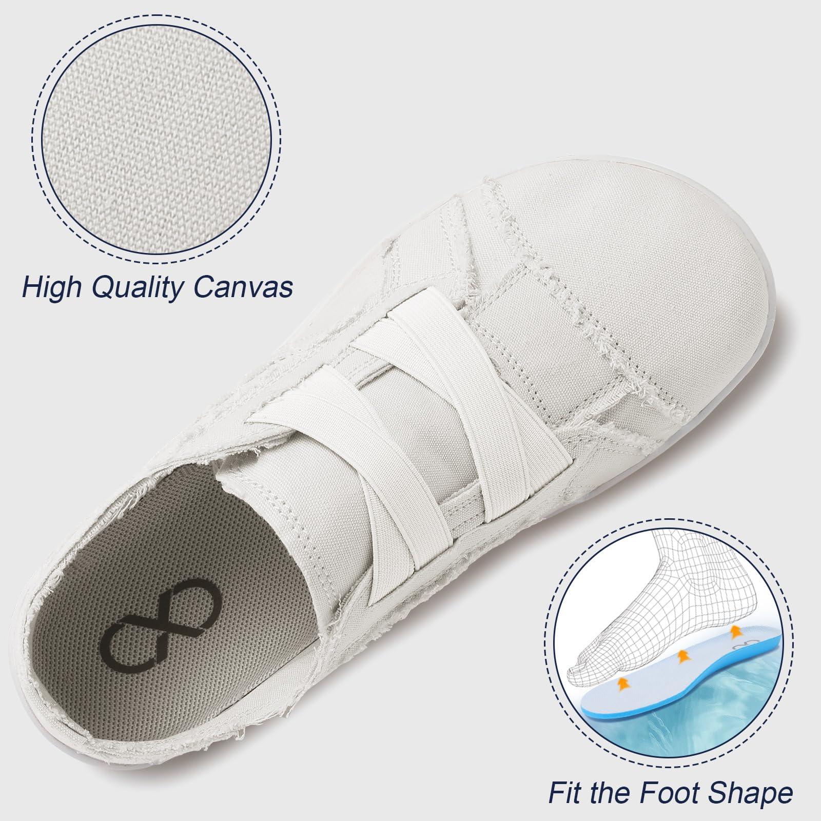 XIHALOOK Women's Canvas Slip-On Walking Shoes - Wide Toe Barefoot Sneakers, Zero Drop Minimalist Loafers for Casual Wear, Travel & Outdoor Activities