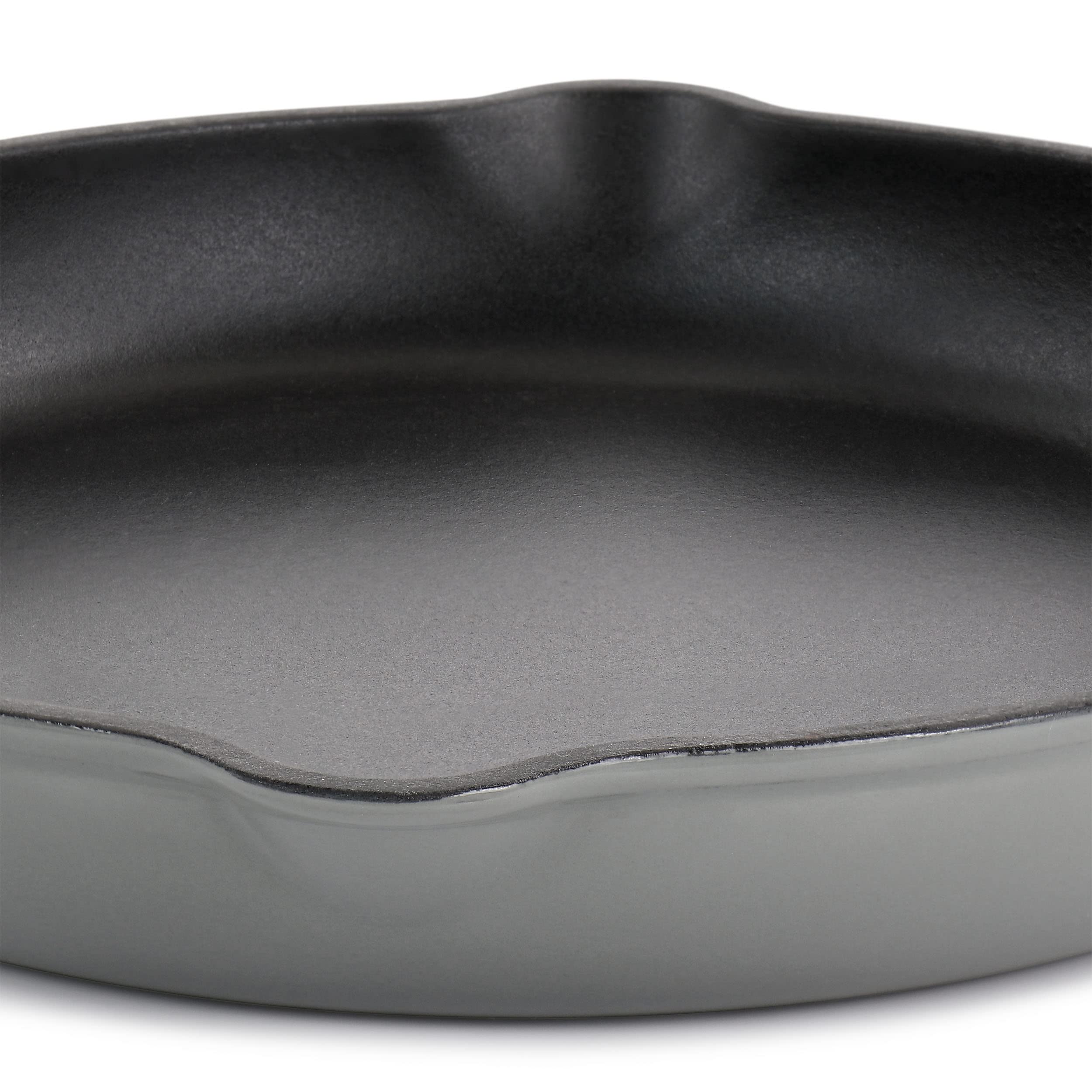 MegaChef 10.25 Inch Round Enameled Cast Iron Skillet - Gray Dutch Oven for Baking, Roasting & Searing - Perfect for Stovetop, Oven & Camping Cooking