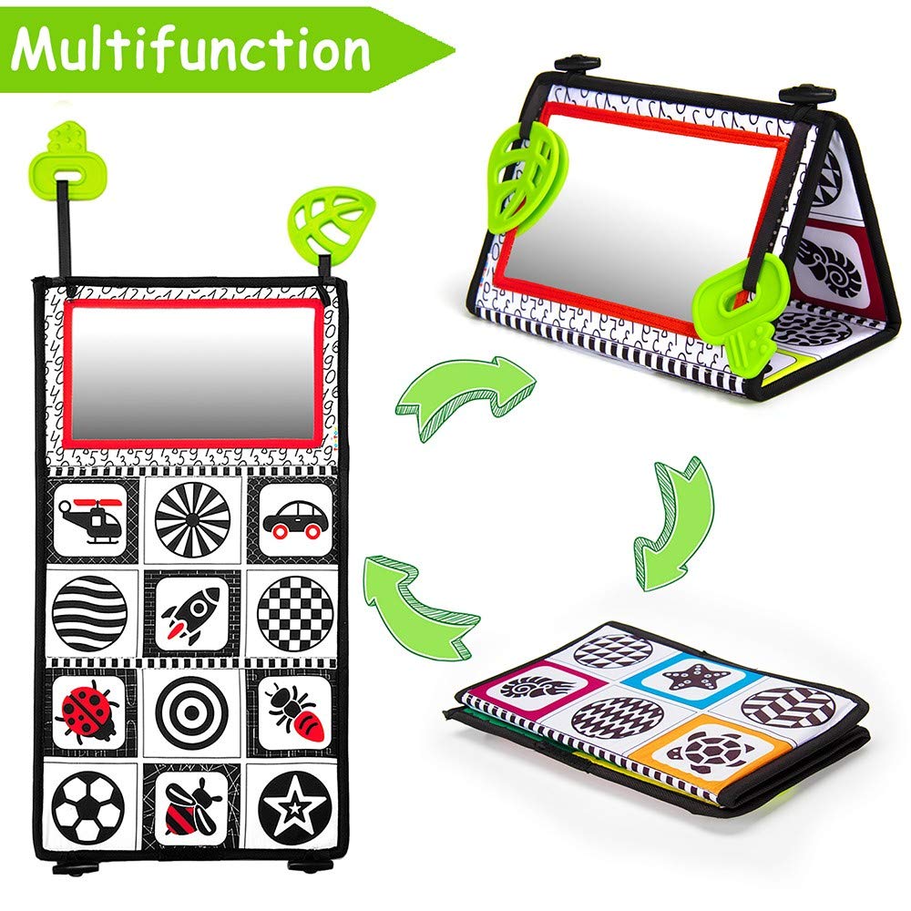 **teytoy Tummy Time Baby Mirror & Teether Toy - High Contrast Black & White Sensory Toy for Infants 0-6 Months - Foldable Floor Mirror for Newborn Development - Perfect for Playtime & Early Learning**