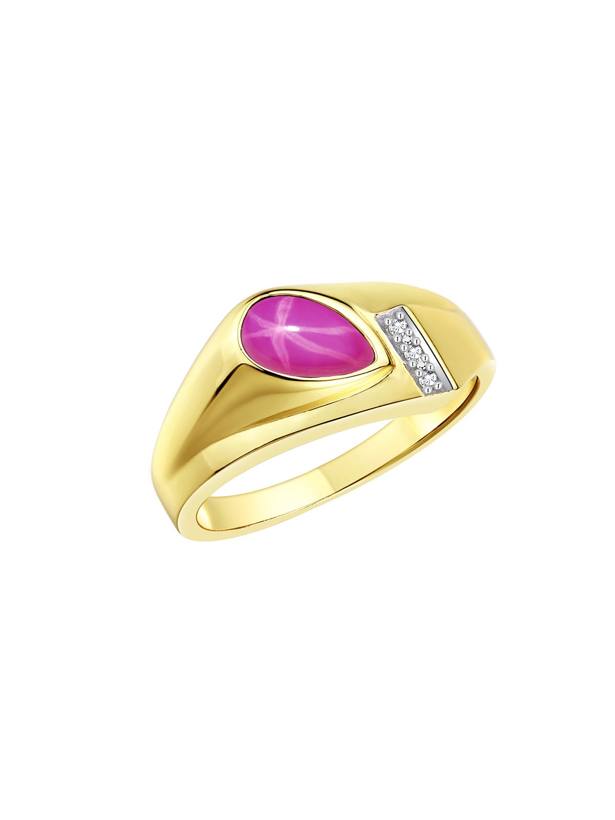 Rylos Men's Pear Shape Cabochon Gemstone & Diamond Rings - Elegant Tear Drop Yellow Gold Plated Silver Rings for Men (Sizes 8-13) - Perfect for Weddings, Anniversaries & Special Occasions