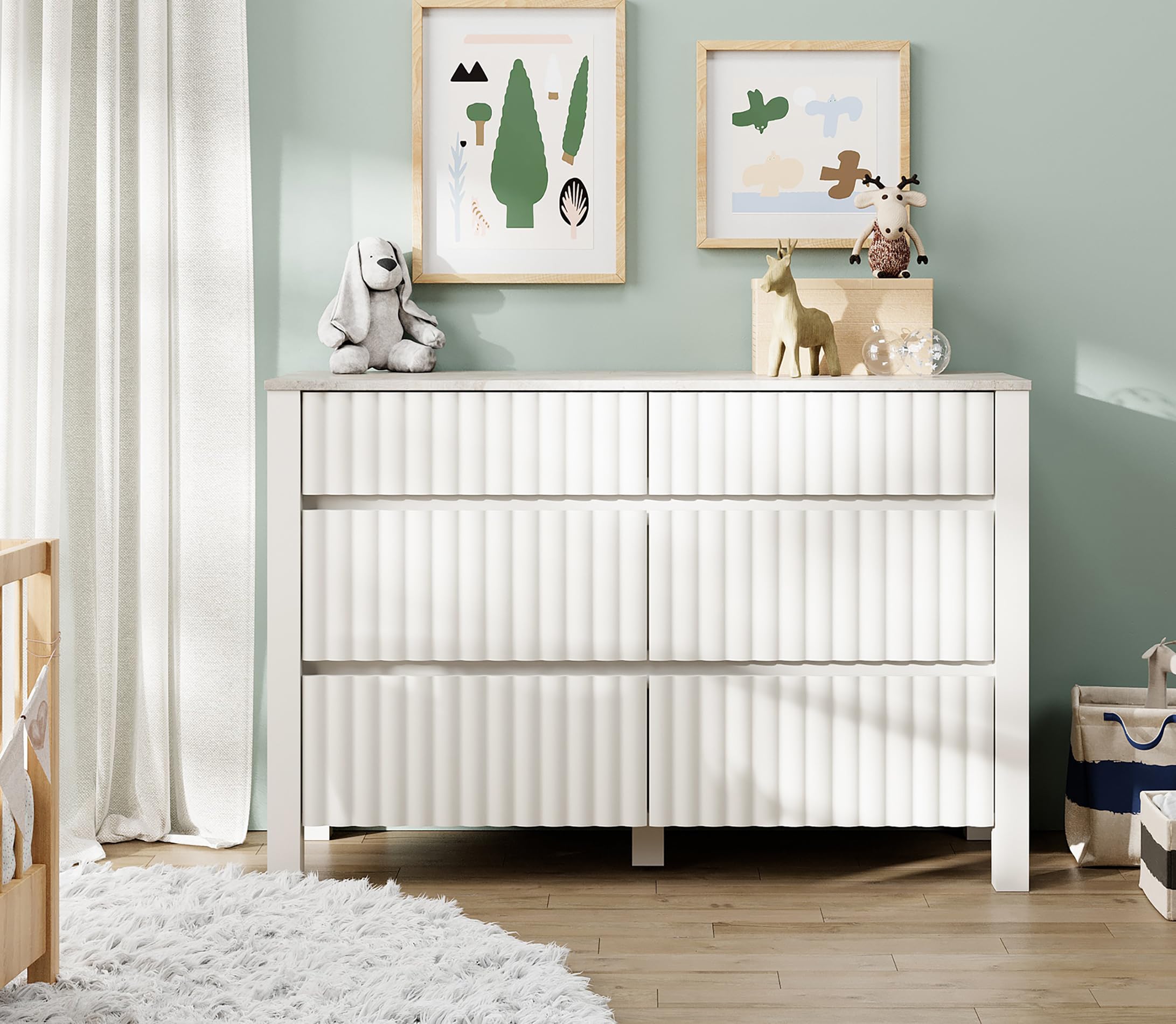 WAMPAT 6-Drawer Baby Dresser and Changing Table - White Wooden Nursery Storage Organizer with Wide Drawers for Kids Room, Bedroom, Living Room & Entryway | Perfect for Baby Clothes, Diapers & Nursery Organization