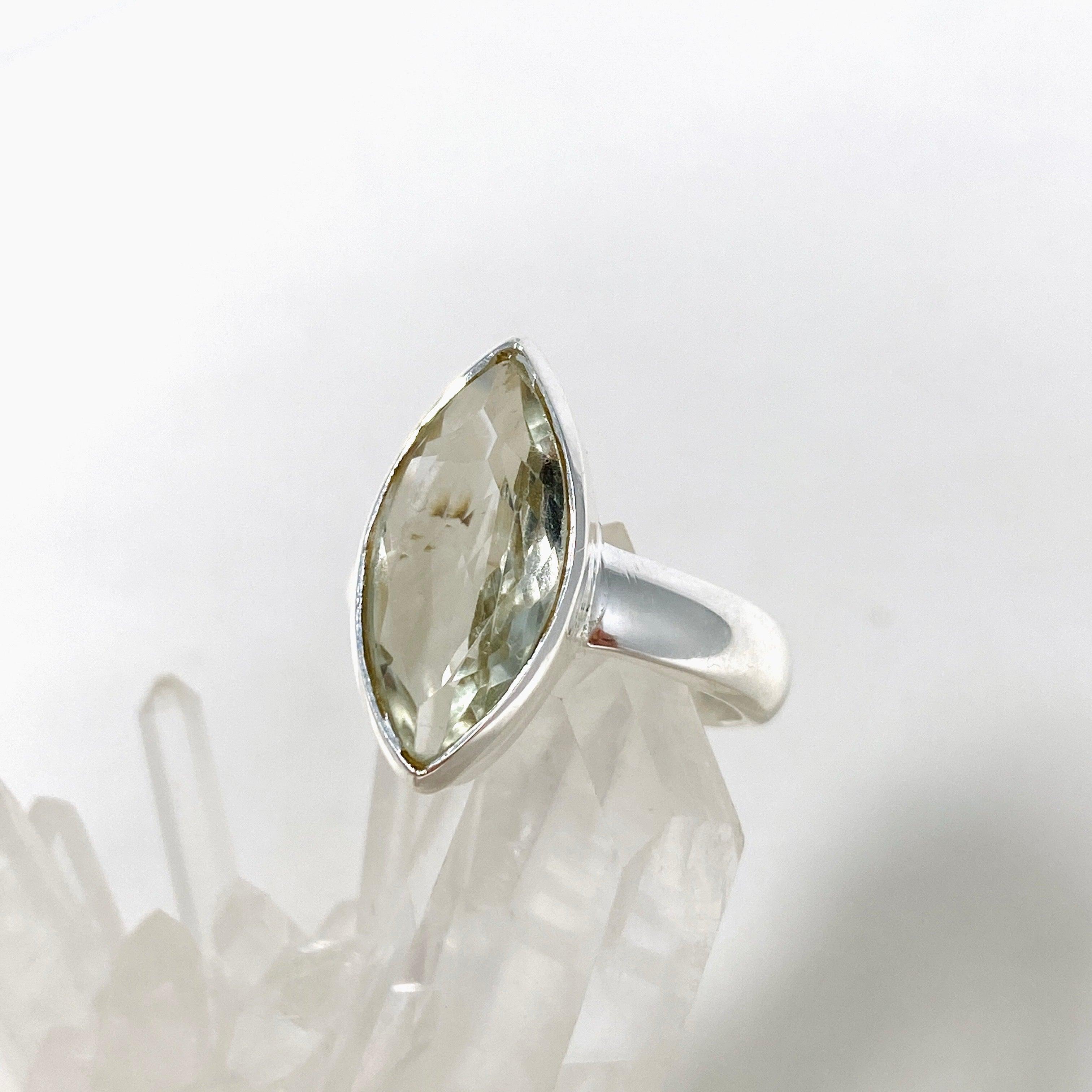 Prasiolite (Green Amethyst) Marquise Faceted Ring - Size 9 - KRGJ3172 - Elegant Jewelry for Weddings, Parties & Special Occasions