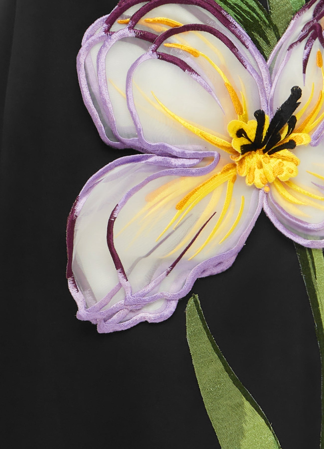 Elegant Iris Print Appliqué Floral Maxi Dress in Ebony - Perfect for Summer Weddings, Beach Vacations & Boho Chic Outfits