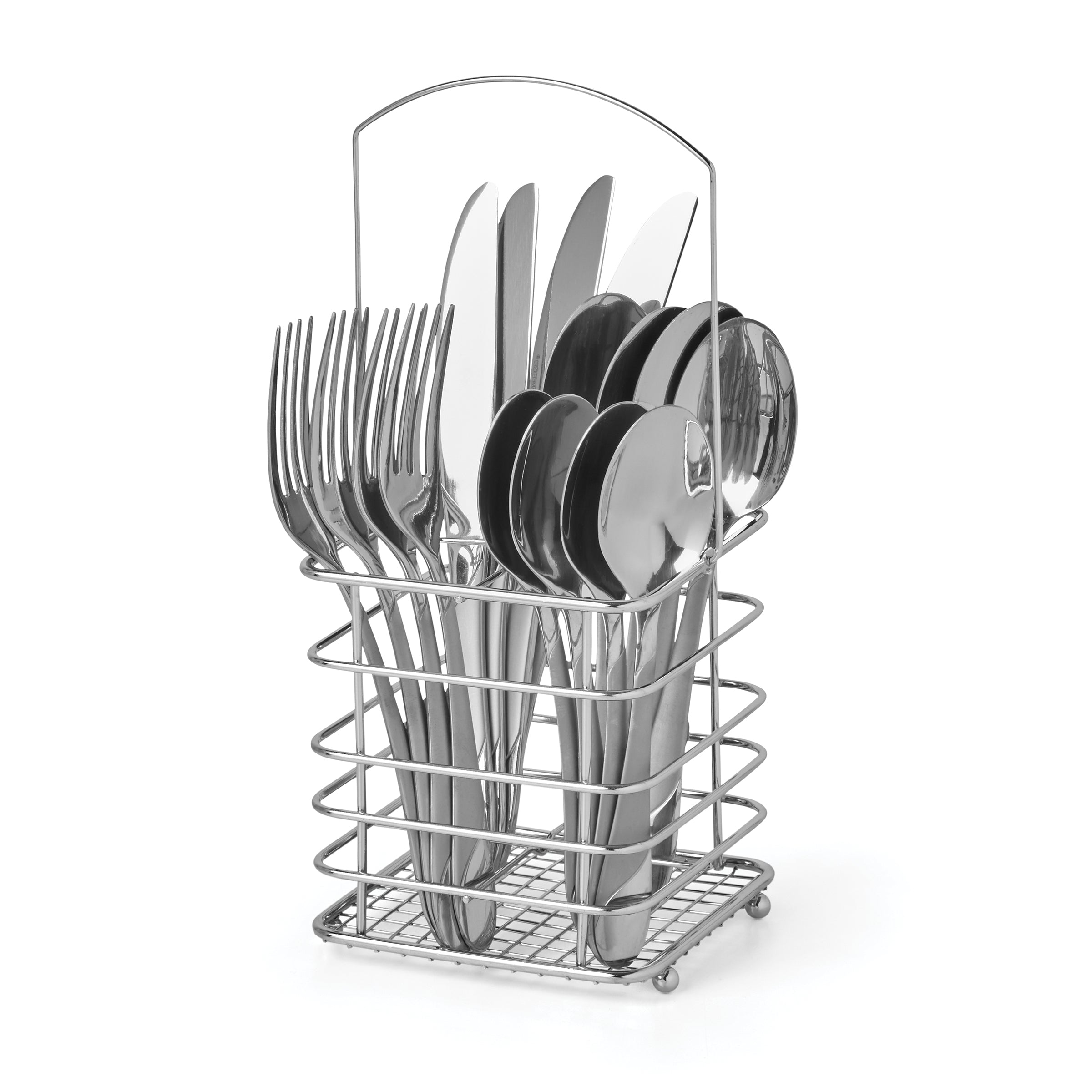16-Piece Swirl Sand Flatware Set with Storage Caddy - Stainless Steel Cutlery for Dining, Kitchen & Entertaining
