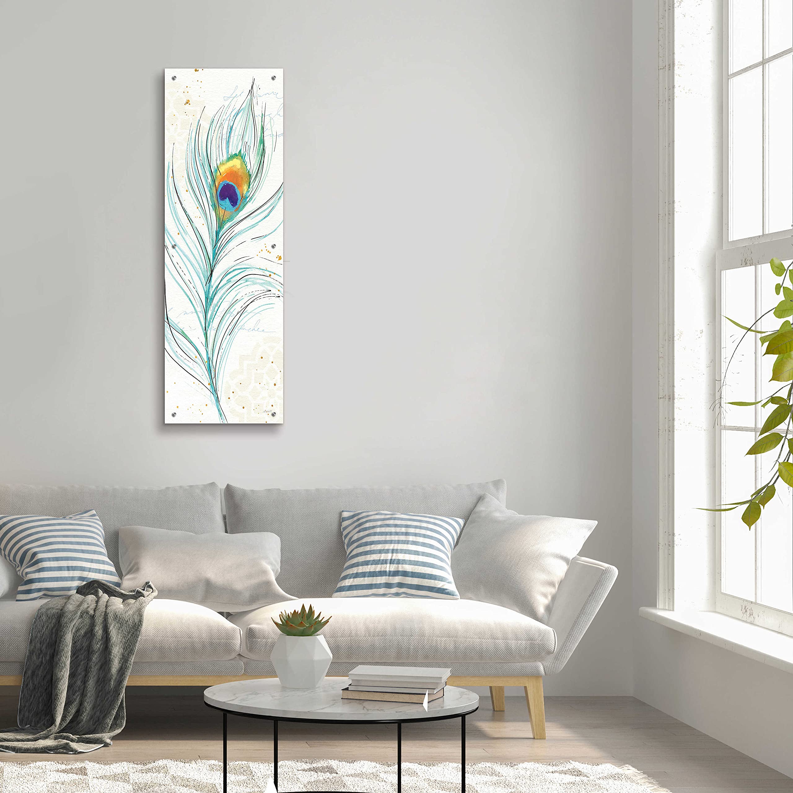 Peacock Garden V by Ann Tavoletti - Stunning 16x48 Inch Acrylic Glass Wall Art Decor | Vibrant Peacock Painting for Living Room, Bedroom & Office Wall Decor