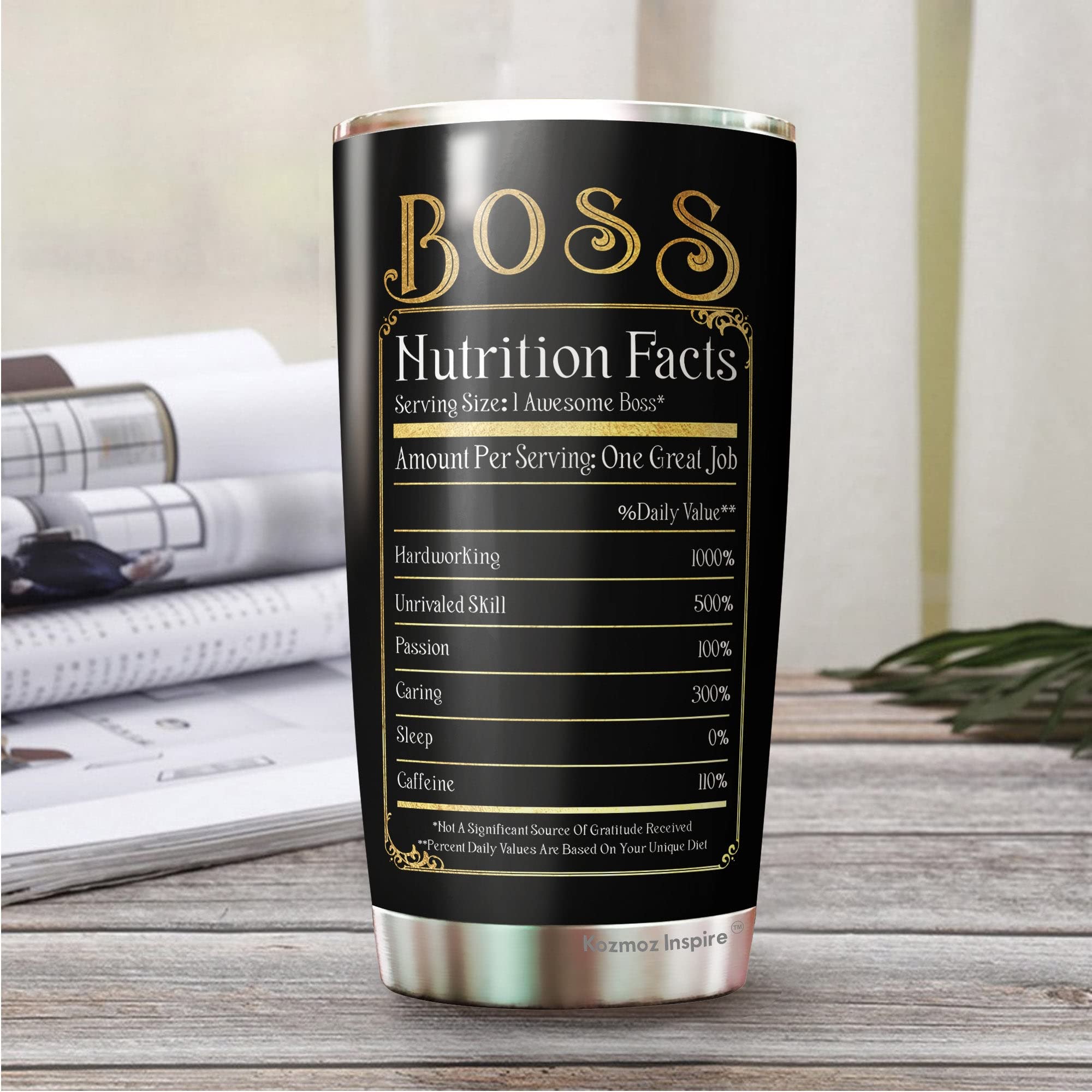 Kozmoz Inspire World's Best Boss 20Oz Stainless Steel Tumbler - Funny Coffee Mug Gift for Women, Men, Managers - Perfect for Office, Birthday, Retirement & Appreciation Gifts