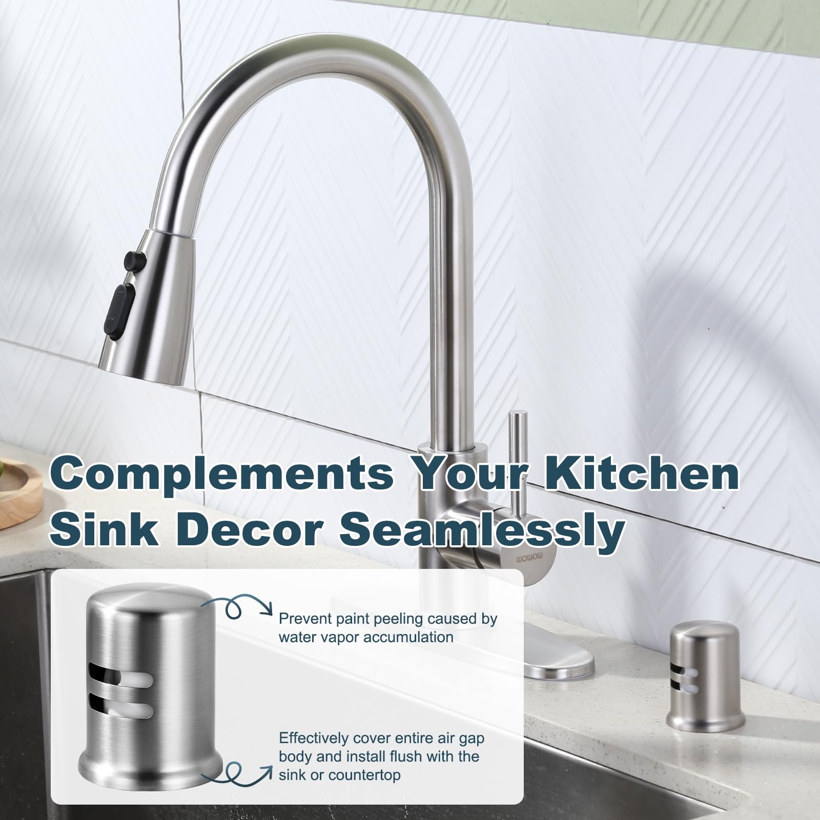 Premium Dishwasher Air Gap Cover - Solid Brass Kitchen Sink Overflow Vent Cap Replacement Kit in Brushed Nickel Finish | Prevents Backflow & Protects Plumbing System | Perfect for Home Kitchen & Commercial Use