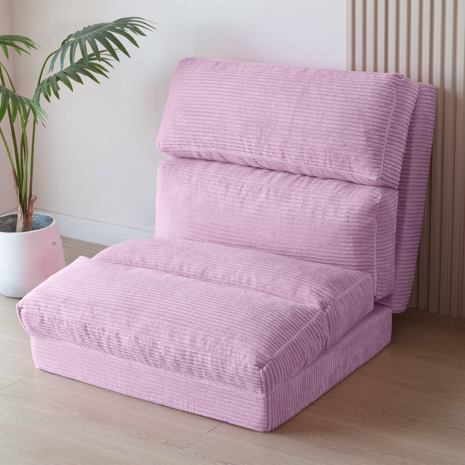 MAXYOYO Corduroy Bean Bag Folding Sofa Bed - Extra Wide Foldable Floor Mattress in Purple | Perfect for Living Room Lounging, Guest Bed & Dorm Room Comfort