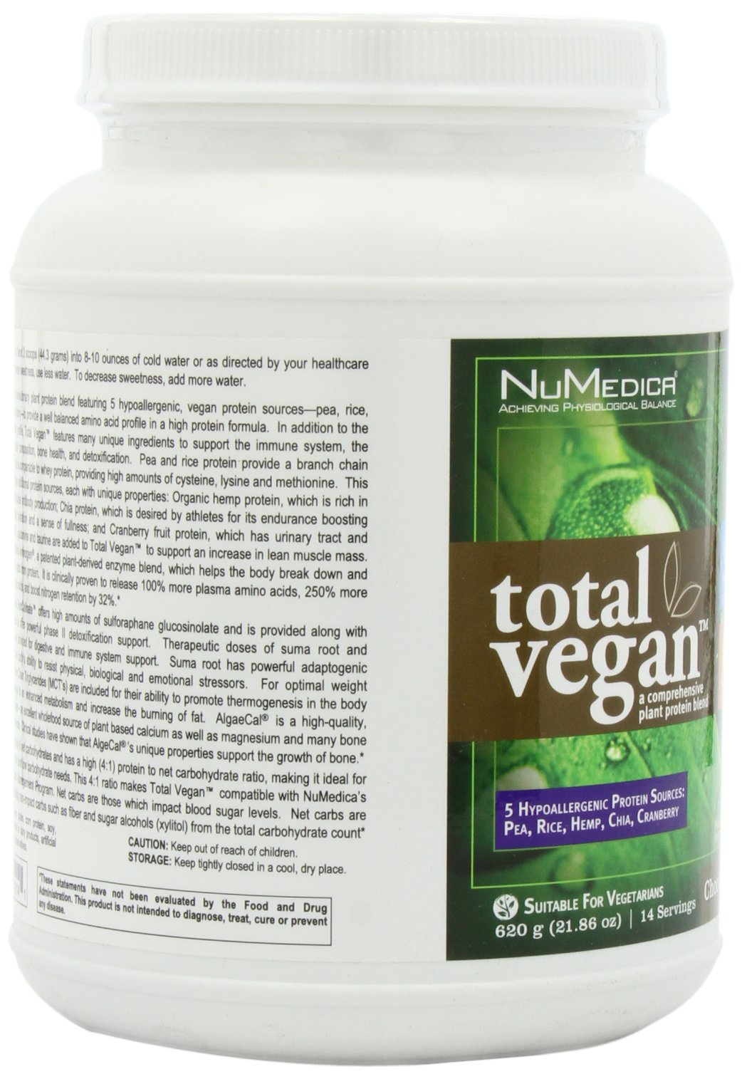 NuMedica Total Vegan Chocolate Delight Protein Powder - 21.86 oz (14 Servings) | Plant-Based Nutrition for Smoothies, Baking & Post-Workout Recovery
