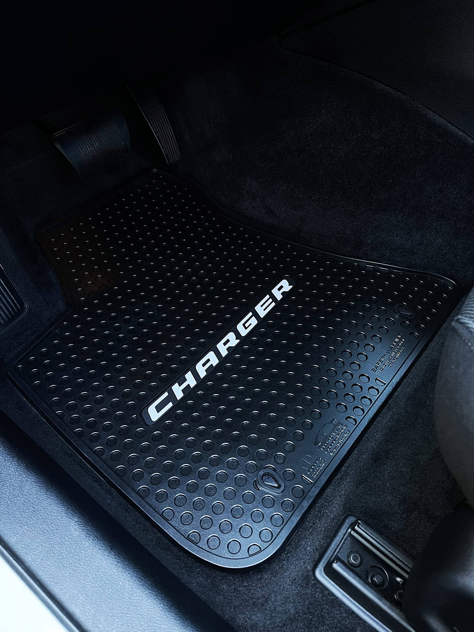 Lloyd Mats Custom-Fit All-Weather Rubber Floor Mats for Dodge Charger RWD 2011-2023 - Silver Charger Word (2PC - Front, Black) | Durable Car Floor Protection for Winter, Rain & Mud | Perfect for Daily Commute & Road Trips