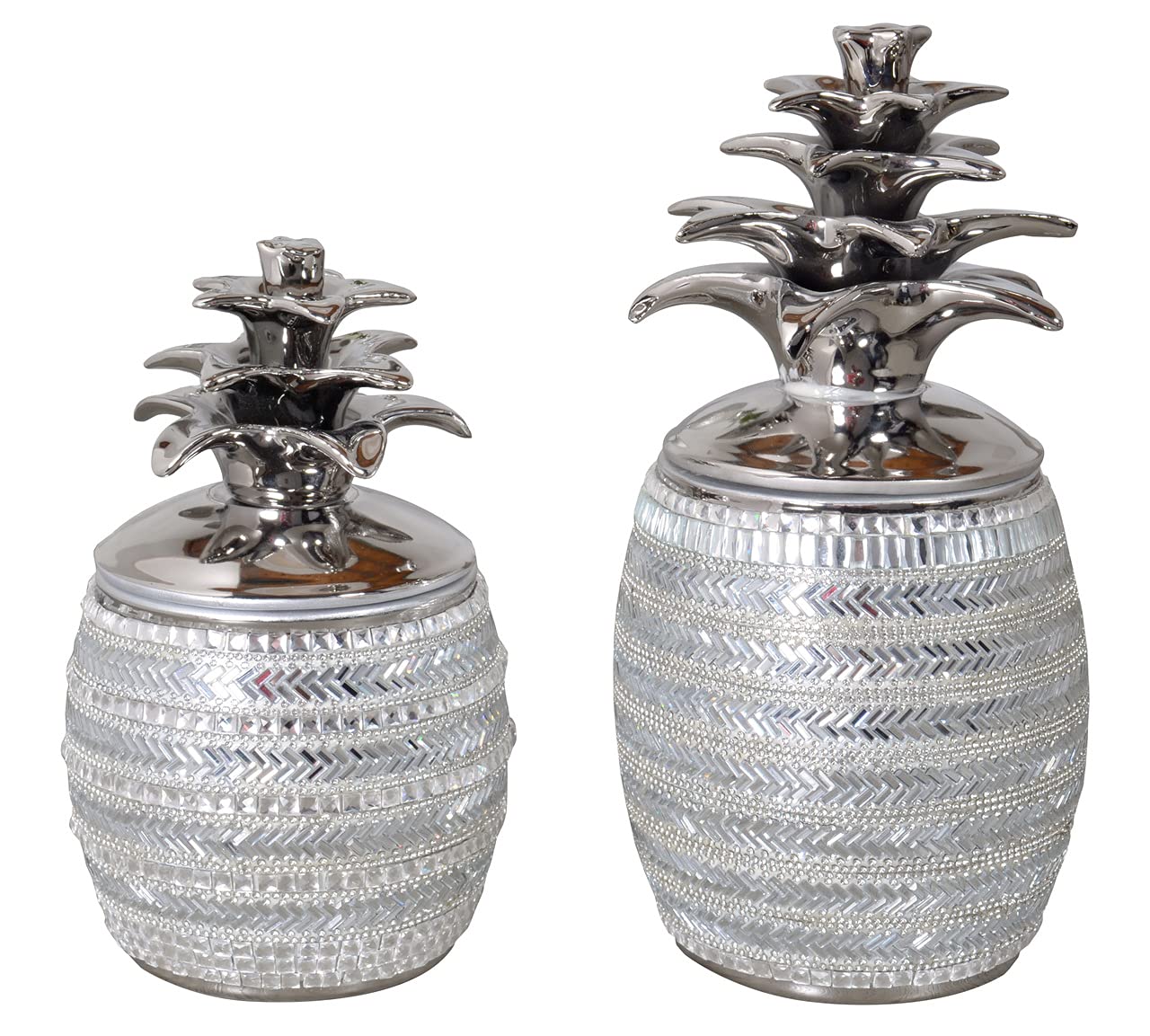 Silver Pineapple Box Set - 2 Piece Modern Home Decor Ornaments for Tabletop Display, Shelf Decor, and Gift Giving