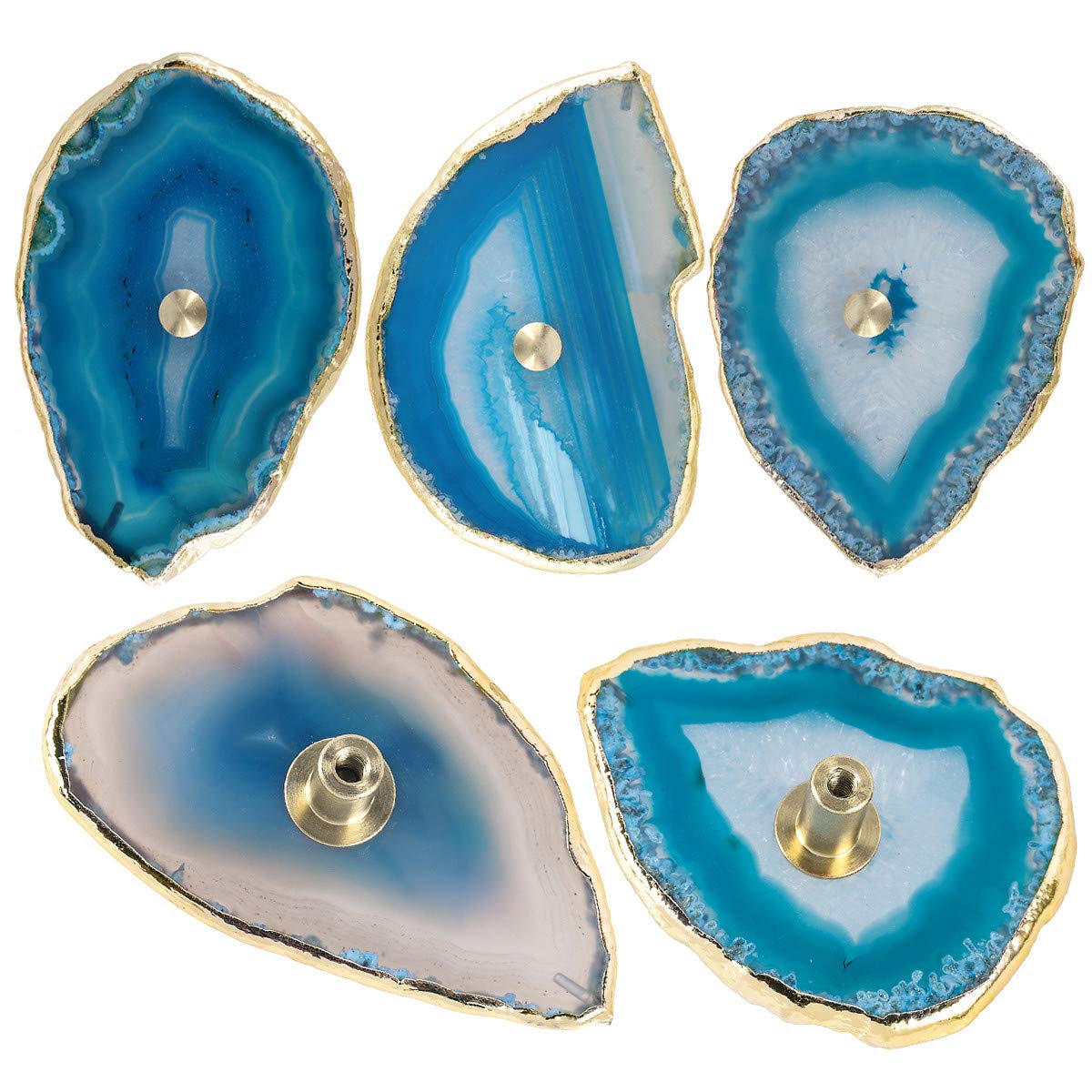 Blue Agate Knobs for Drawers & Cabinets - Gold Plated Edge - Pack of 4 - Elegant Home Decor