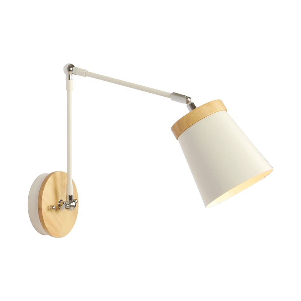 Adjustable Wood Wall Lamp Swing Arm Sconce - Modern Bedside Reading Light for Bedroom, Living Room, Office, Study & Cafe - Perfect for Relaxing, Working & Dining Ambiance