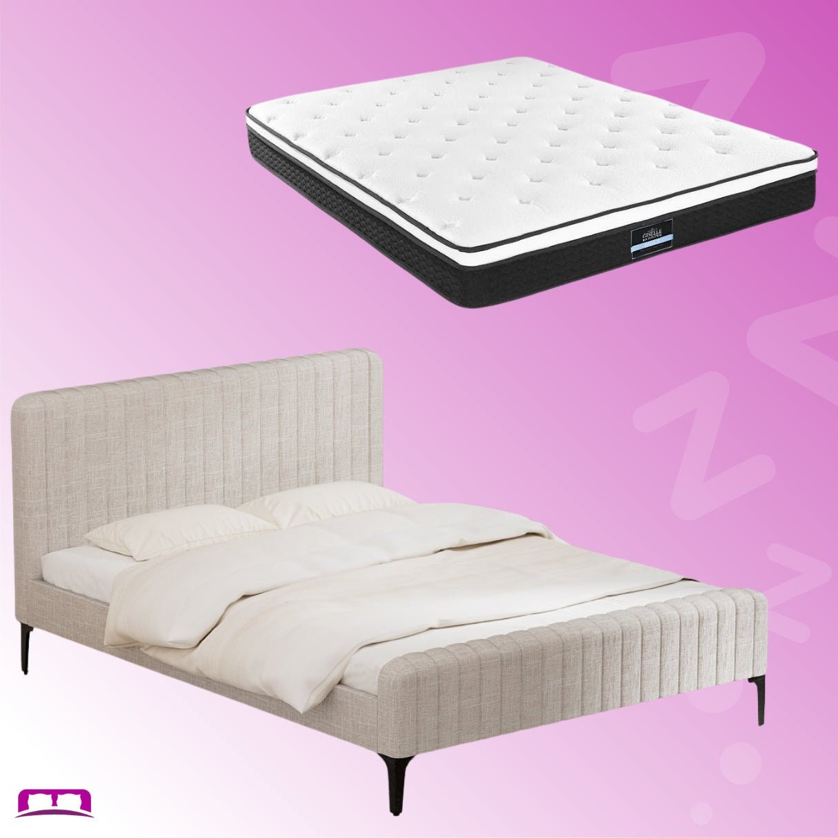 King Size Burleigh Bed Frame with Bonita Euro Top Mattress - Medium Firm Beige Bedroom Set for Ultimate Comfort & Support | Perfect for Master Bedrooms & Guest Rooms