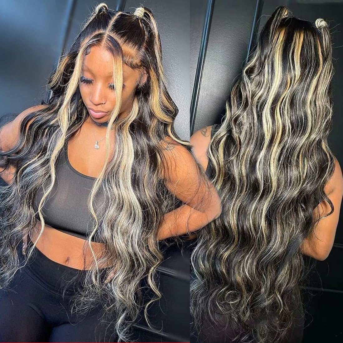 13x6 Highlight Blonde Lace Front Human Hair Wig - Pre Plucked 1B/27 Balayage Body Wave 180% Density HD Lace Frontal Wig for Women (28 Inch) - Perfect for Daily Wear, Cosplay, and Special Occasions