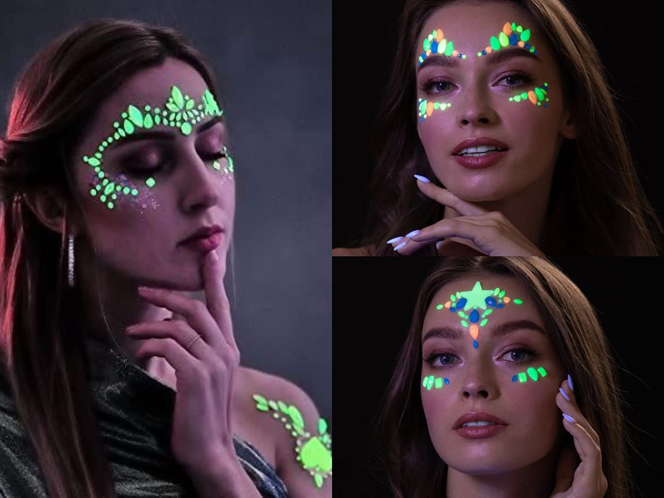 Glow in the Dark Face Gems - S.A.V.I 3D Luminous Crystal Stickers for Face & Body, Self-Adhesive Rhinestone Tattoos for Women & Girls - Perfect for Parties, Weddings, Festivals & Nightclubs