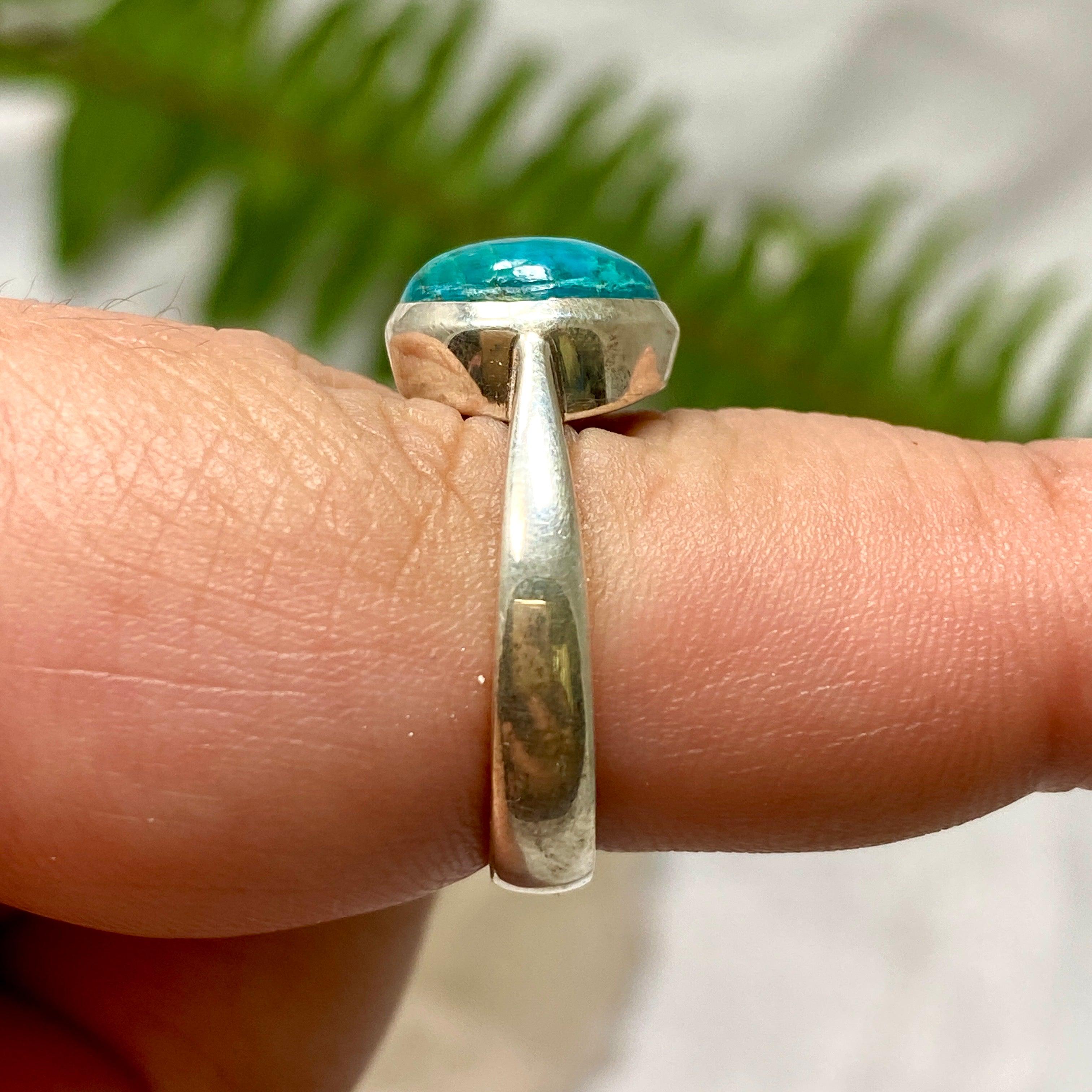 Chrysocolla Oval Ring Size 8.5 - Natural Gemstone Jewelry for Women, Handmade Sterling Silver Band, KRGJ1980 | Perfect for Boho Fashion, Gift Giving & Everyday Wear