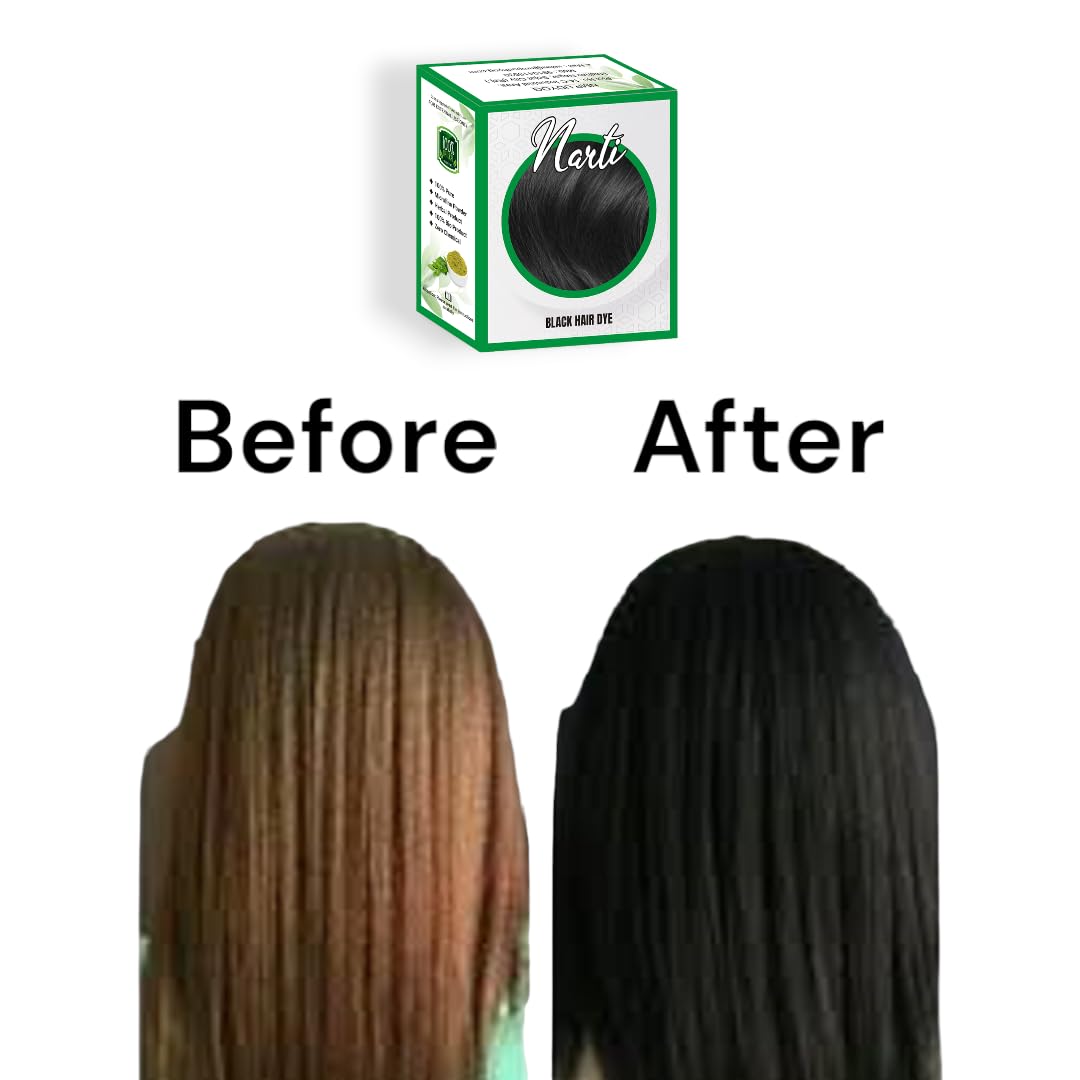 Narti Black Henna Hair Color Powder - Ammonia-Free, Lasts Up to 60 Days | Natural Grey Hair Coverage | Softens & Conditions Hair | Permanent Hair Dye for Women & Men | 60g Pack | Perfect for Home Hair Coloring & DIY Beauty Treatments