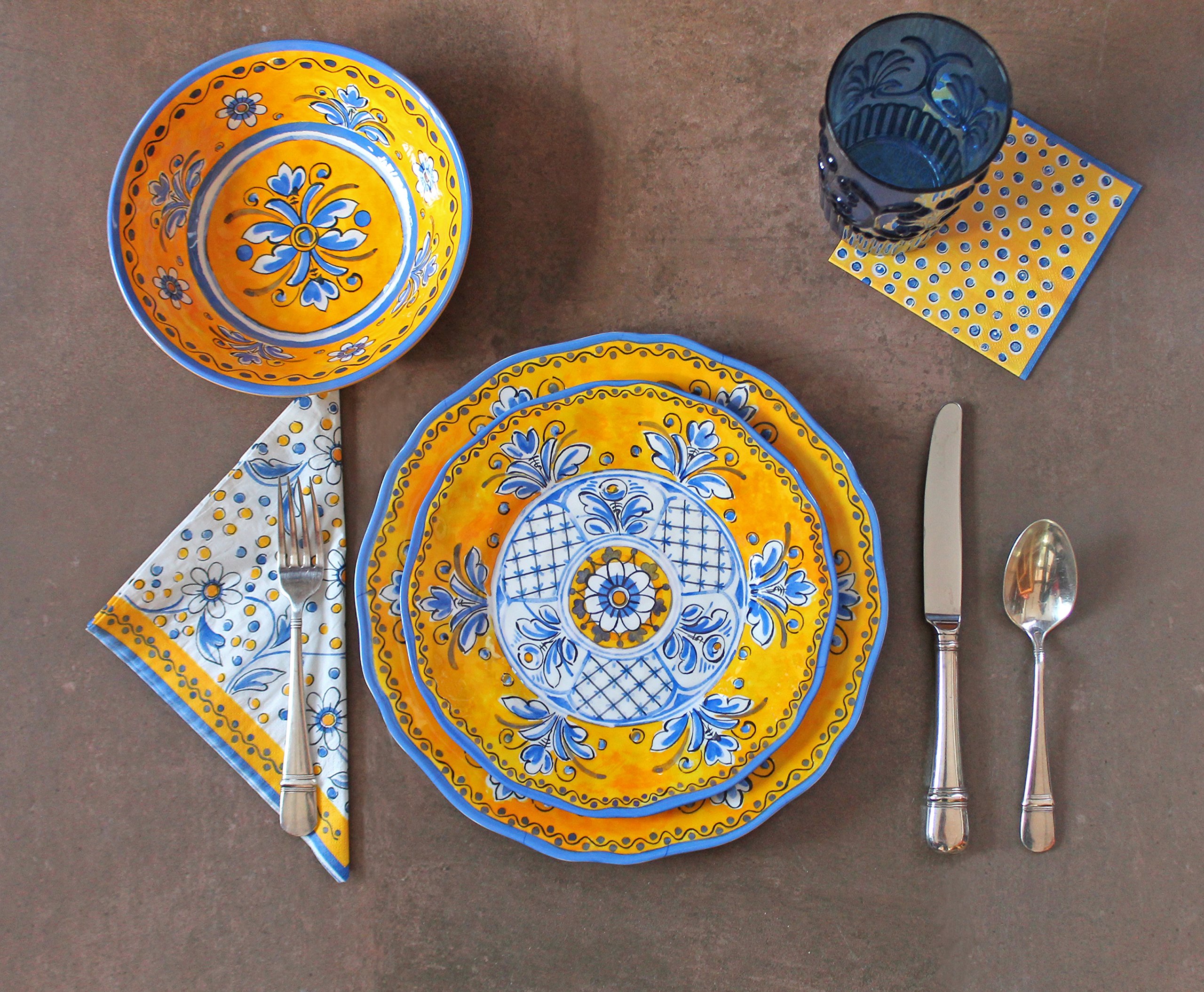 Le Cadeaux 18-Piece Luxury Melamine Dinnerware Set - Service for 6 (Benidorm Collection) - Shatterproof & Elegant Tableware for Indoor/Outdoor Dining, Entertaining & Special Occasions