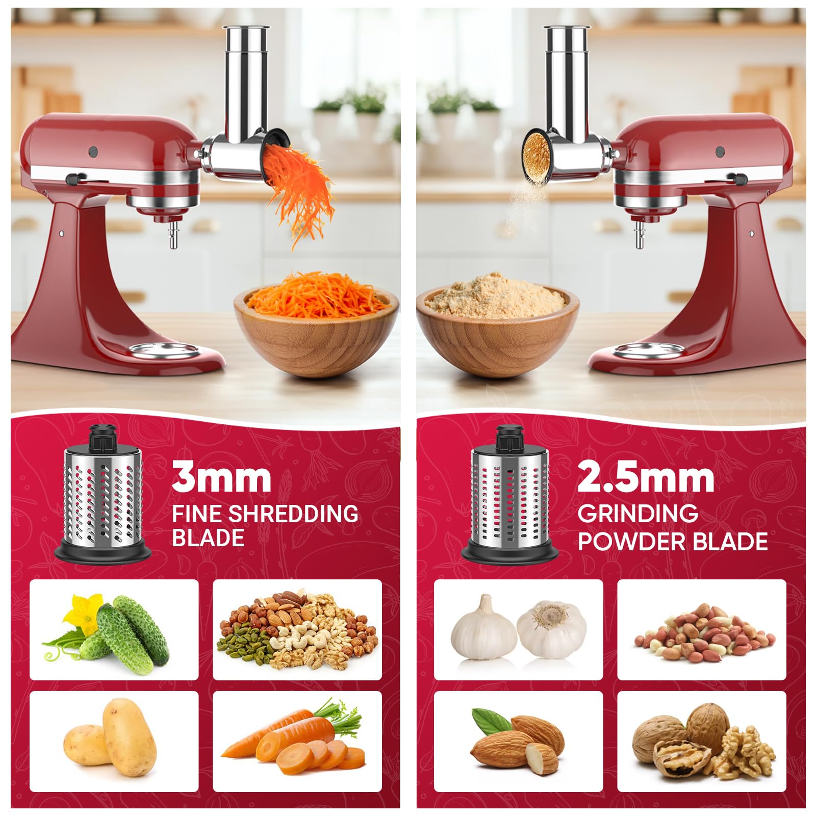 Premium Stainless Steel Slicer & Shredder Attachment for KitchenAid Stand Mixer - Vegetable Cutter, Salad Maker, Cheese Grater & Food Processor - Perfect for Meal Prep, Healthy Salads & Quick Cooking