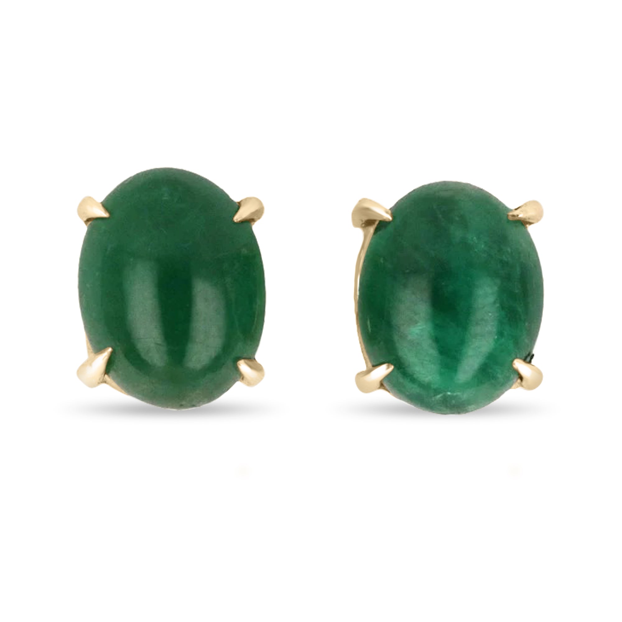 10.90tcw Dark Forest Green Emerald Cabochon Oval Cut 14K Gold Earrings for Women – Elegant Jewelry Gift for Wedding, Party & Special Occasions