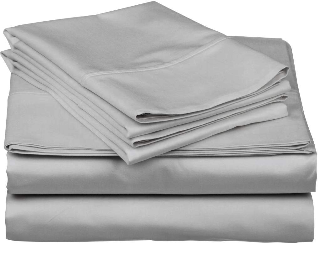 800 Thread Count 100% Cotton Bed Sheet Set with Pillowcases - 4 Piece Silver Cal-King Size Deep Pocket Sheets (Fits 21