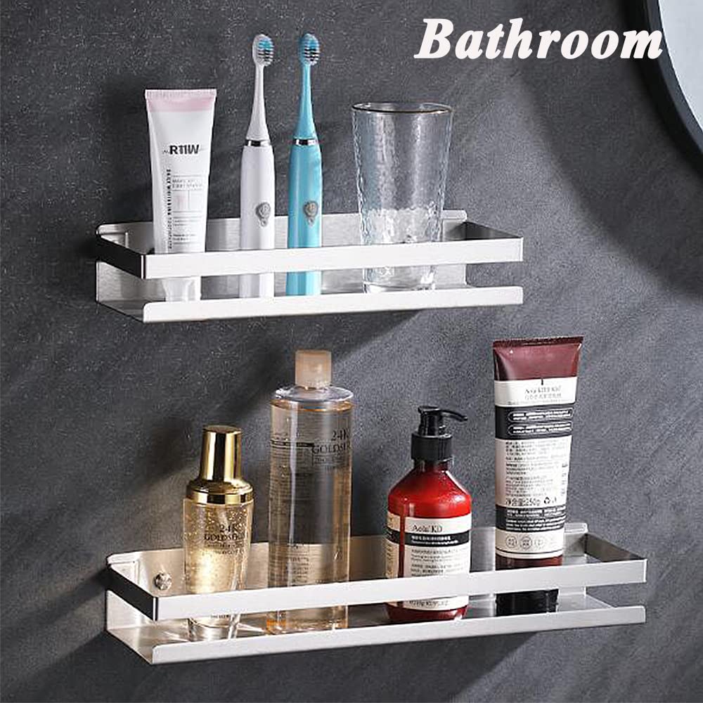Stainless Steel Adhesive Floating Shelf - No Drill Bathroom & Kitchen Wall Mount Storage Organizer, 1-Tier Shower Caddy (40cm) - Perfect for Toilet, Living Room & Small Space Organization