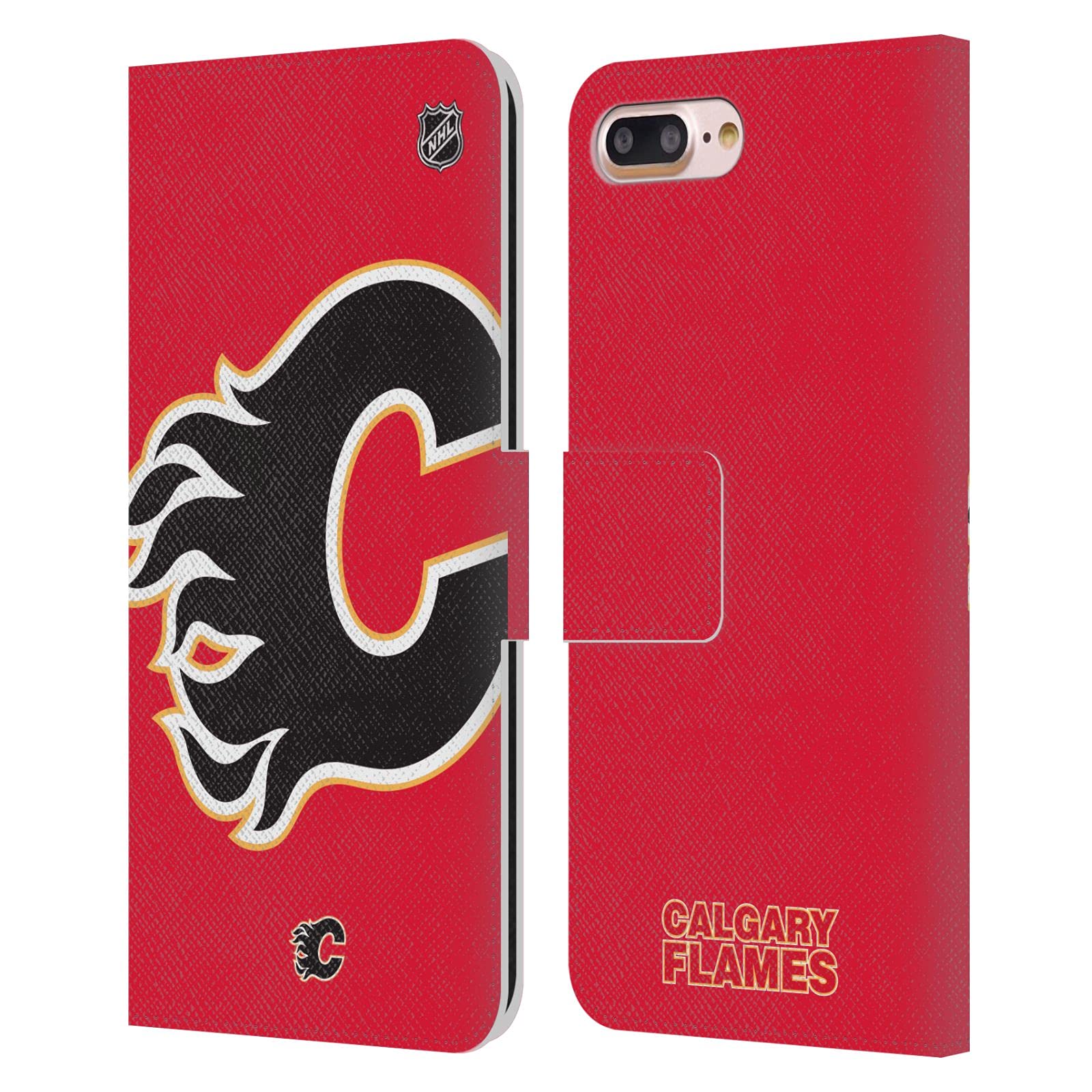 Officially Licensed NHL Calgary Flames Leather Wallet Case for iPhone 7 Plus/8 Plus - Premium Oversized Book Cover Design - Perfect for Hockey Fans & Game Day Accessories