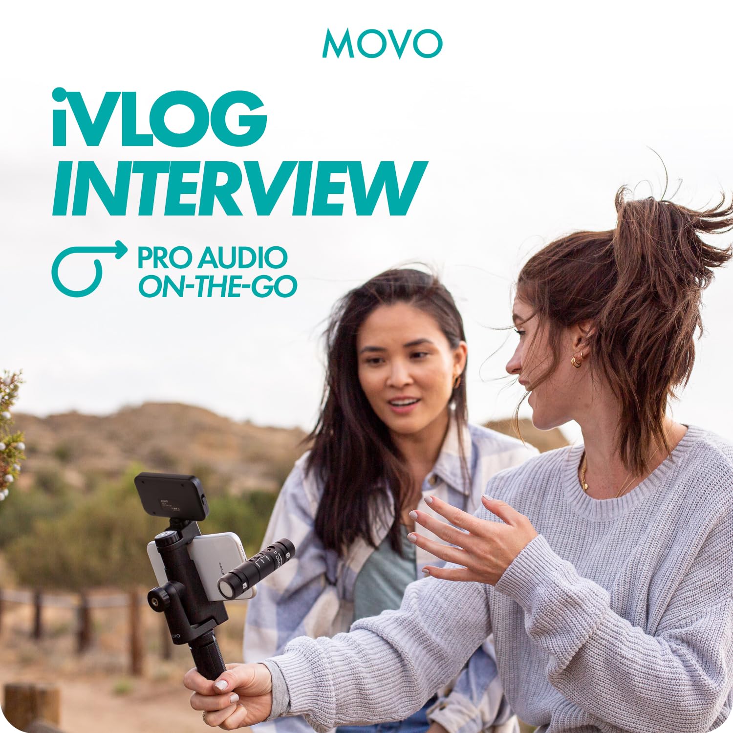 Movo iVlog iPhone Vlogging Kit with Dual Microphones, Adjustable Phone Mount, Compact Tripod & LED Light - Perfect for YouTube Creators, TikTok Videos, Podcasting & Live Streaming