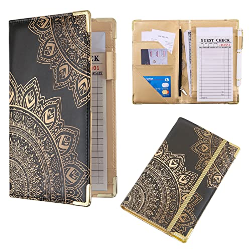 Bienbee Black Waitress Server Book with Zipper Money Pocket - Durable Waiter Notepad for Restaurant & Bar Staff - Perfect for Order Taking, Tip Tracking & Receipt Organization