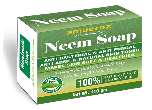 Amueroz Neem Soap - 100% Natural Handmade Anti Acne, Antibacterial & Antifungal Bath Bar for Clear Skin | Gentle Formula for All Skin Types | 110g (3.9 oz) | Perfect for Daily Face & Body Wash, Eczema & Acne-Prone Skin Care
