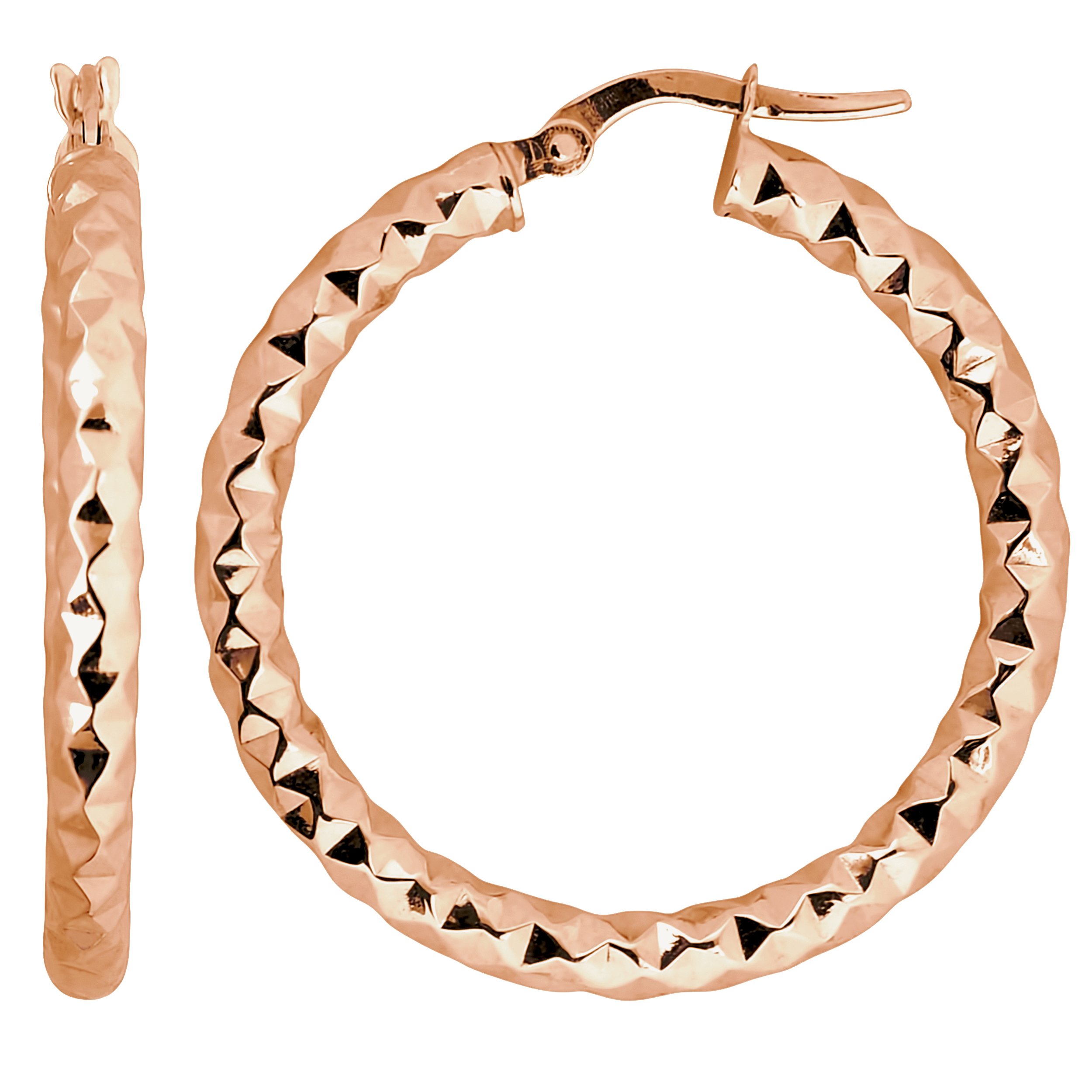 10K Gold 25mm Diamond-Cut Round Hoop Earrings for Women - Hypoallergenic Luxury Hoops - Perfect for Everyday Wear, Parties & Special Occasions
