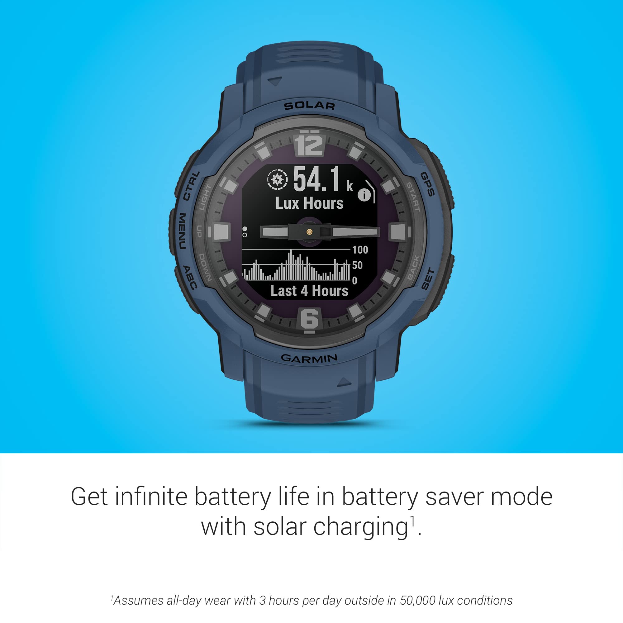 Garmin Instinct Crossover Solar - Rugged Hybrid Smartwatch with Solar Charging, Analog & Digital Display | Tidal Blue | Outdoor Sports, Hiking, Running & Fitness Tracking