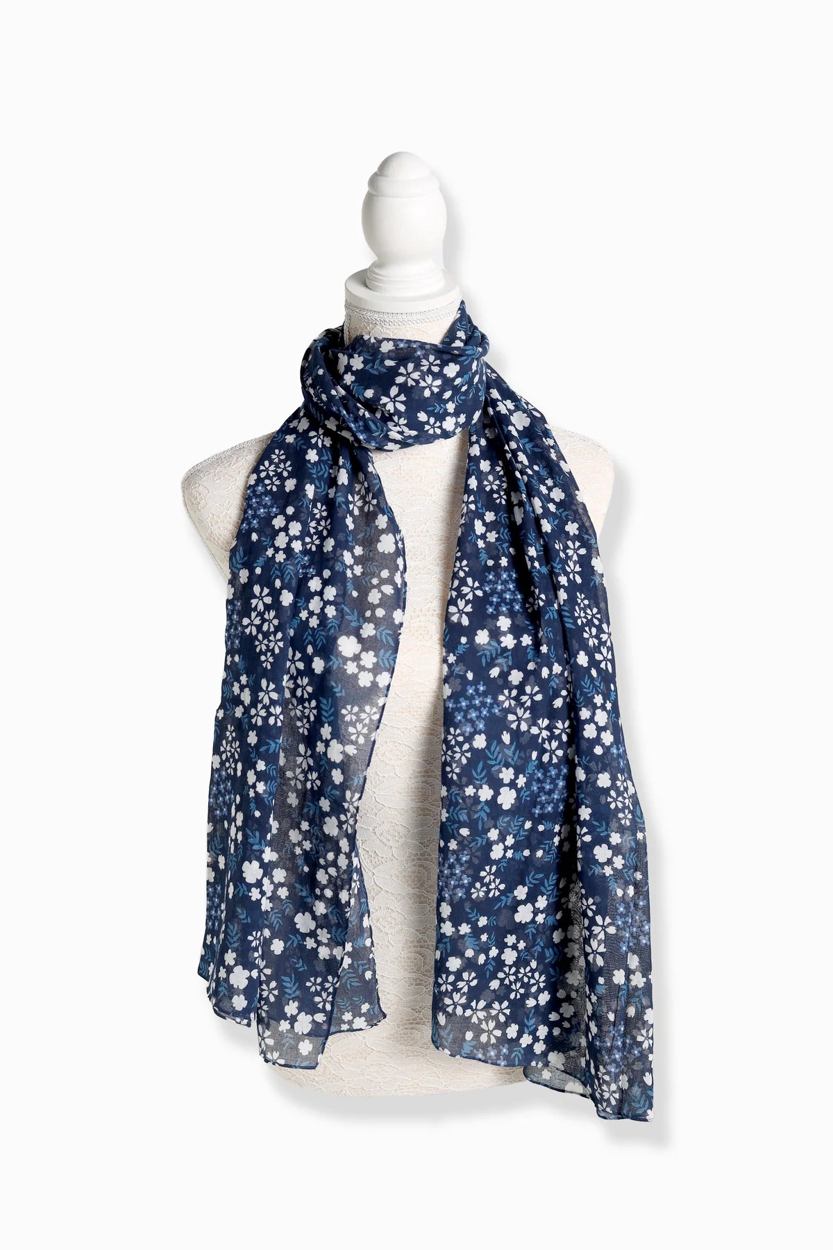 Blue Sakura Long Scarf - Elegant Floral Print Womens Fashion Accessory for Winter, Spring & Special Occasions
