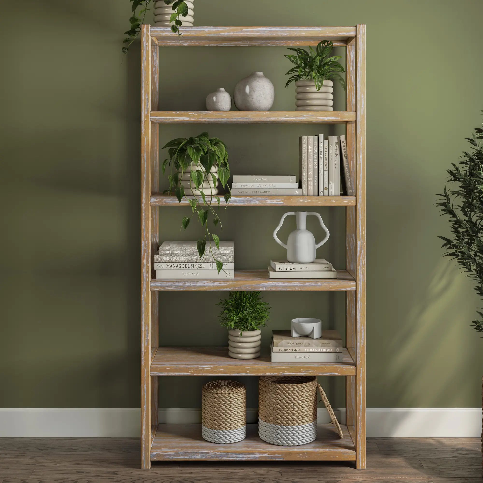 Greenport 72 Inch Tall 5-Shelf Wooden Bookcase - Modern Bookshelf for Living Room, Office & Bedroom - Sturdy Storage Organizer for Books, Decor & Essentials