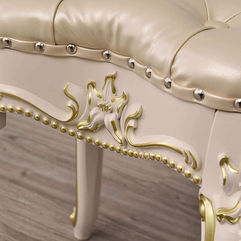 zyifan Vanity Stool with Padded Seat & ABS Legs - Baroque Style Makeup Dressing Bench & Piano Footstool for Bedroom - Easy Assembly - Perfect for Makeup Vanity, Dressing Area & Bedroom Decor