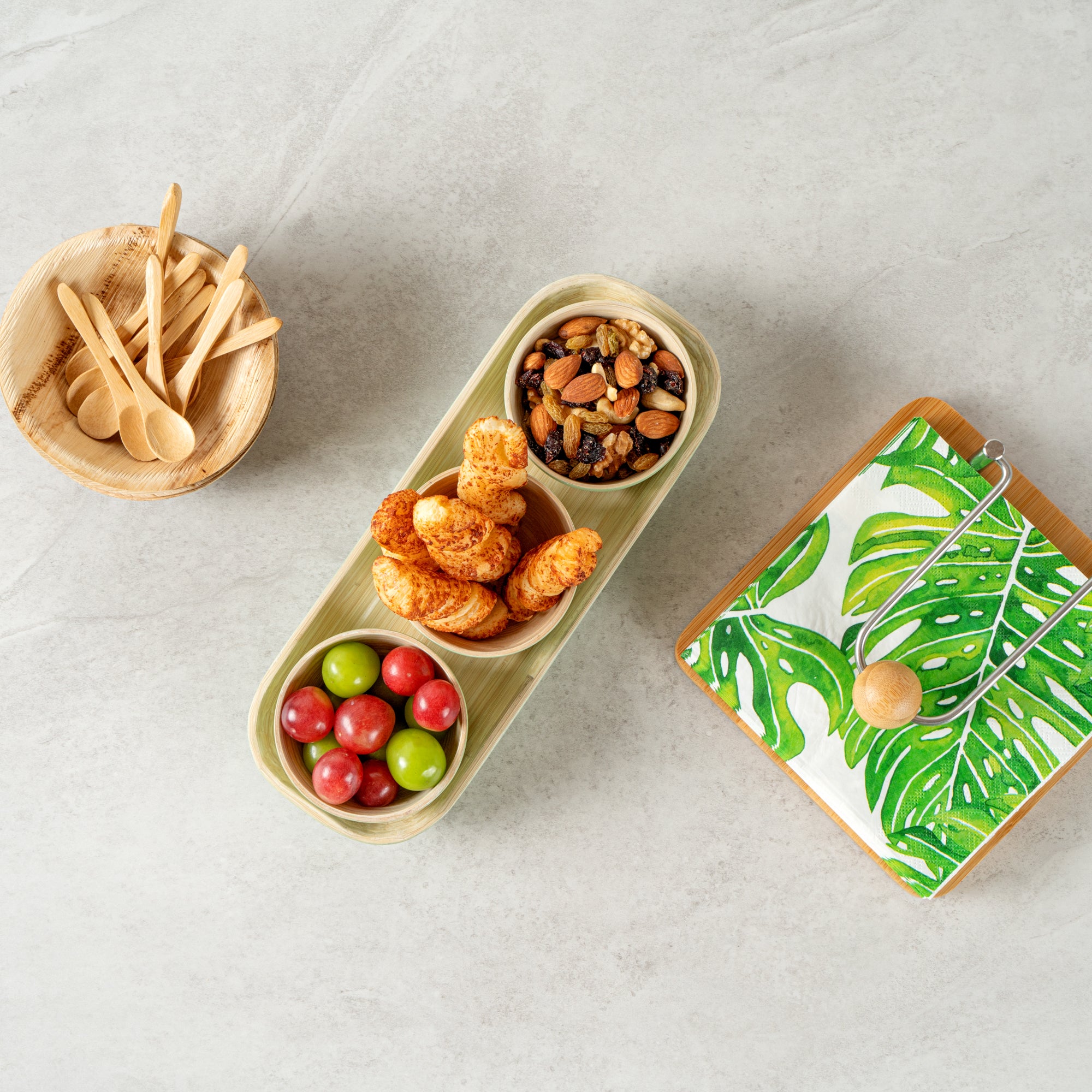 Eco-Friendly Bamboo Bowl Set with Tray - 3 Piece Reusable Dinnerware, 11.75