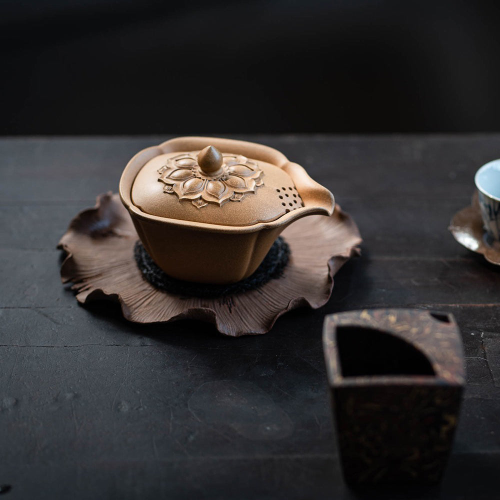 Premium Yixing Yellow Clay Lotus Gaiwan Teapot - Handmade Chinese Ceramic Tea Set for Gongfu Tea Ceremony | Perfect for Home Brewing, Tea Parties & Meditation
