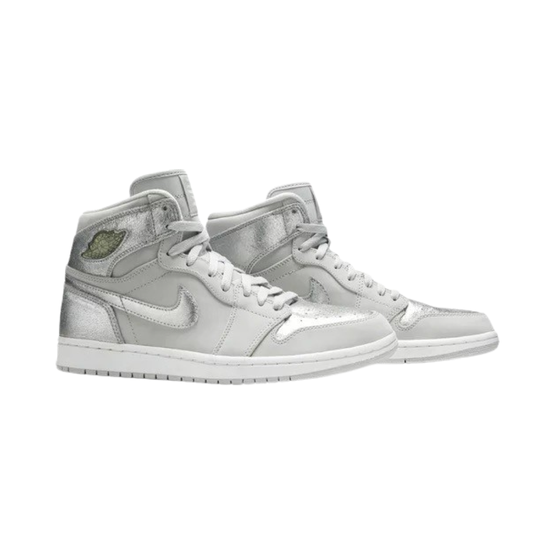 Air Jordan 1 High Retro CO JP Japan Silver Anniversary (2009) Special Edition Sneakers with Suitcase Box - Neutral Grey, Metallic Silver & White - Perfect for Collectors and Sneaker Enthusiasts