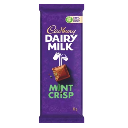 Cadbury Dairy Milk Mint Crisp Chocolate Bar 80g - Full Size - Rich Creamy Milk Chocolate with Refreshing Mint Flakes - Perfect for Gifts, Snacking & Dessert Toppings