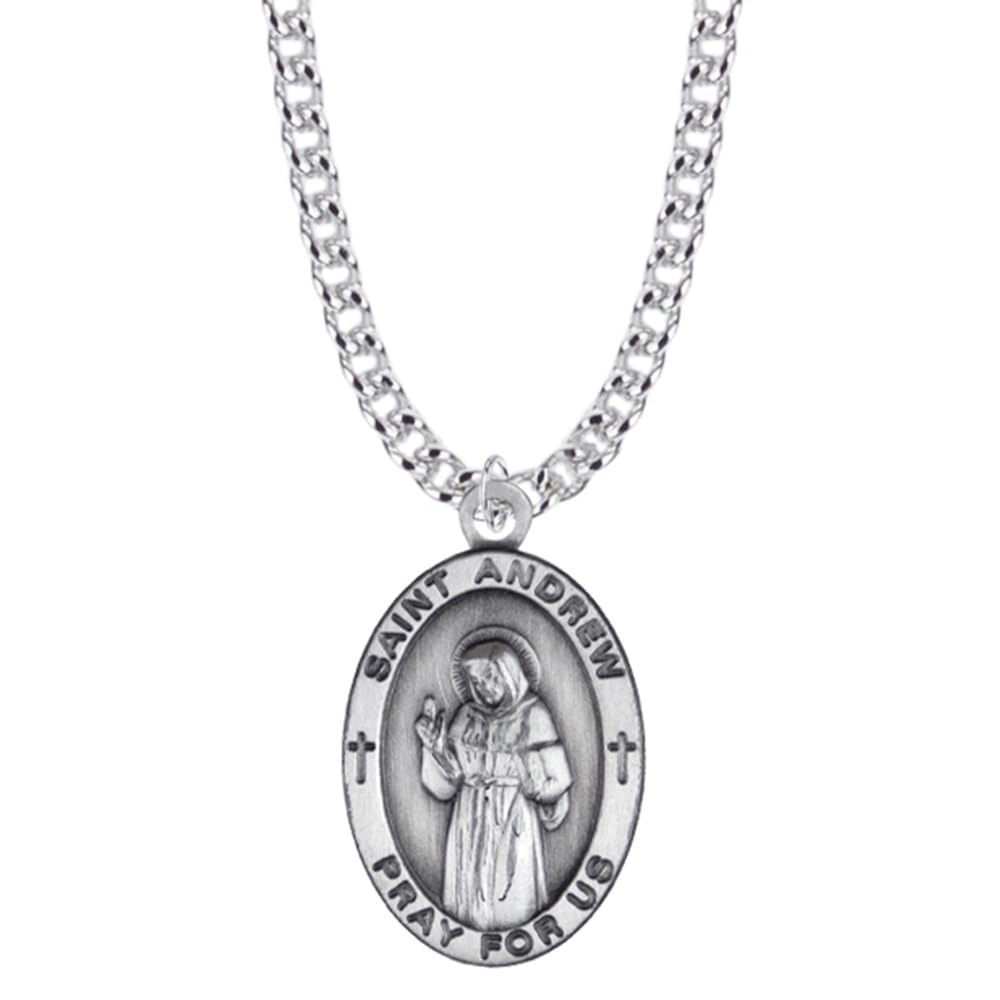True Faith Jewelry Customizable Sterling Silver Oval Patron Medal - 7/8 Inch - Personalized Religious Jewelry for Baptism, First Communion & Spiritual Gifts