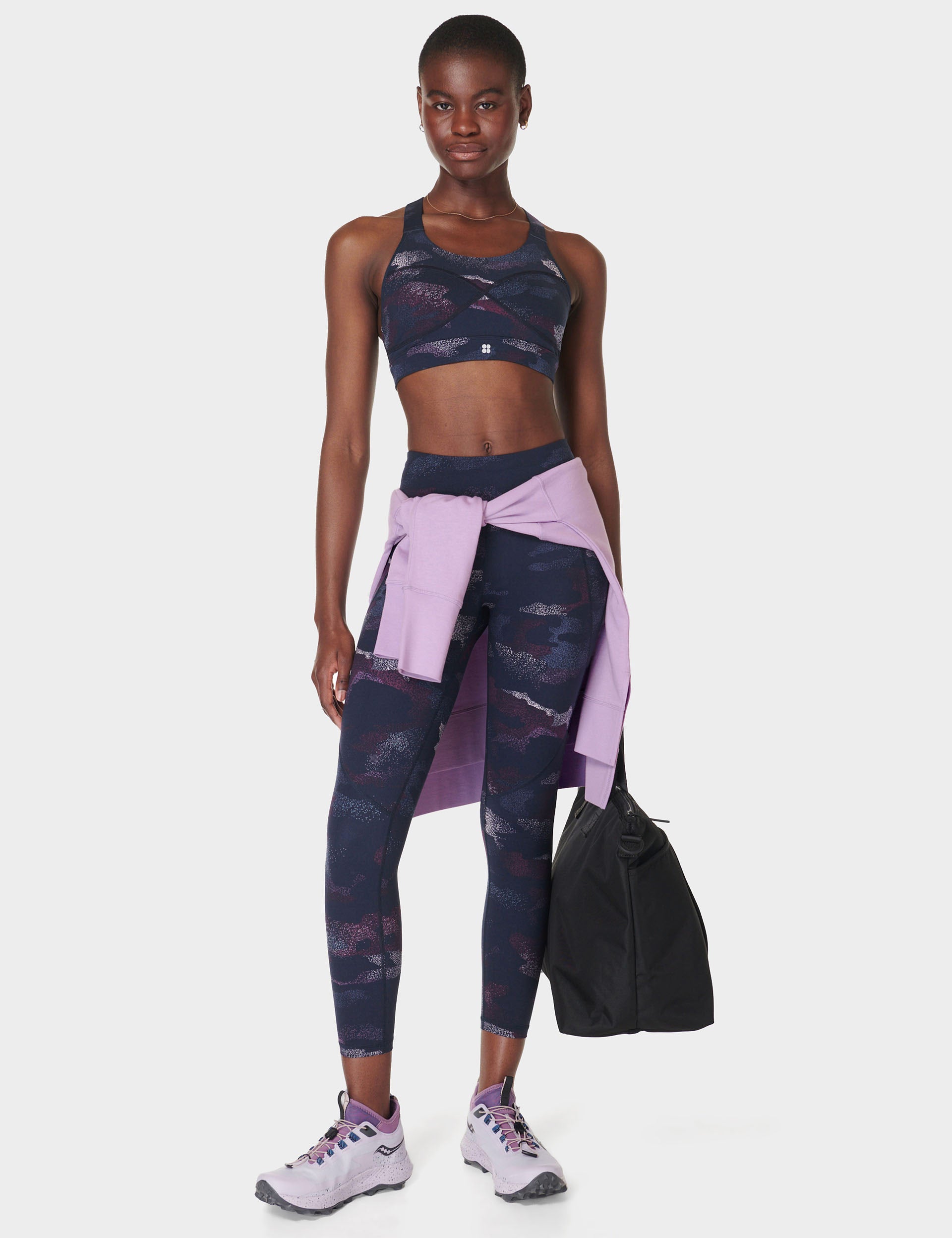High Support Medium Impact Sports Bra - Blue Camo Print for Running, Yoga & Gym Workouts